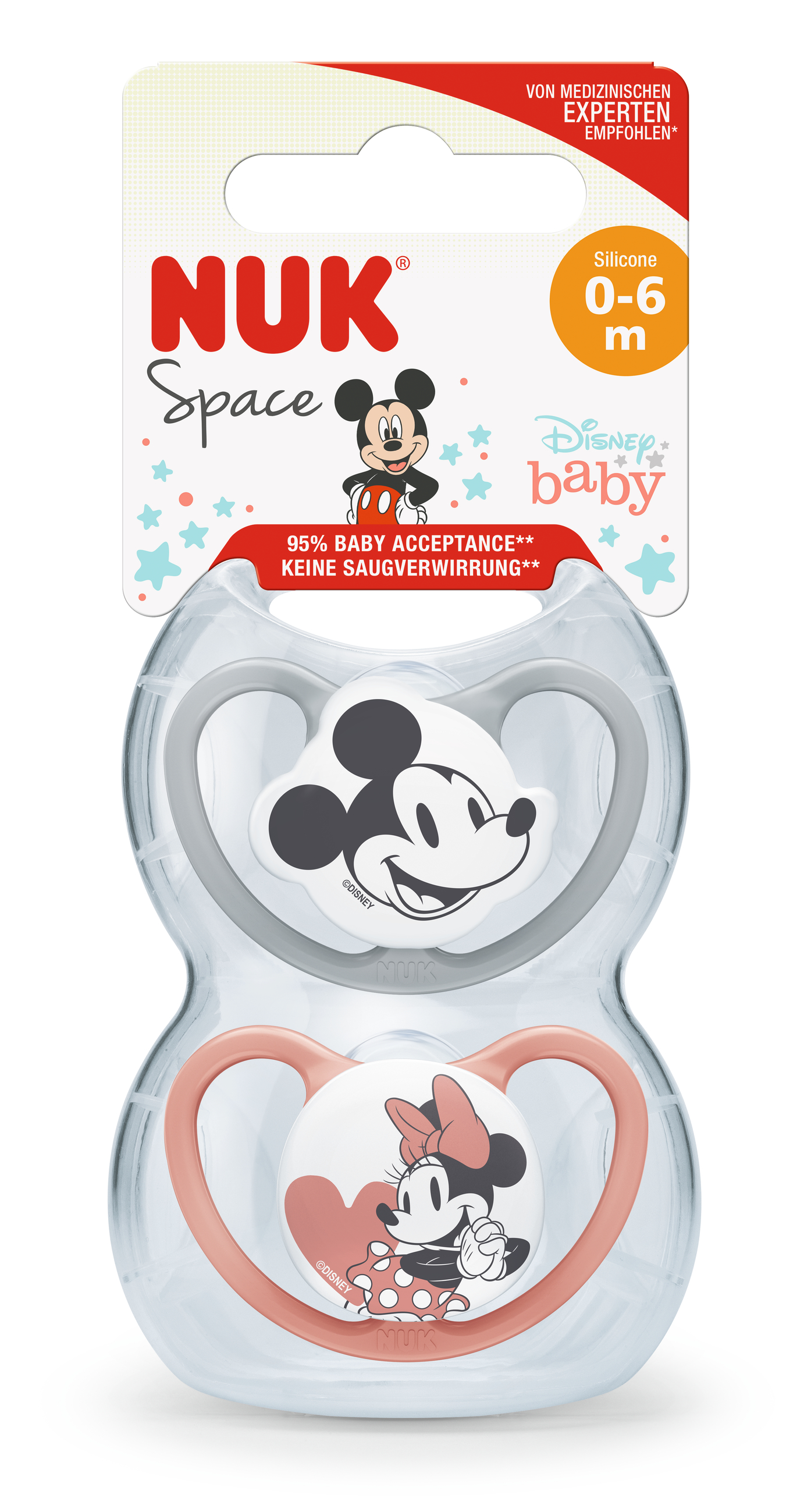 NUK Schnuller Silikon Gr.1 Disney Mickey Space 2Stk grau/rot