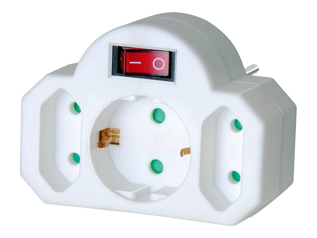 Adapterstecker | 2 Euro Steckd. + 1 Sch.ko weiß