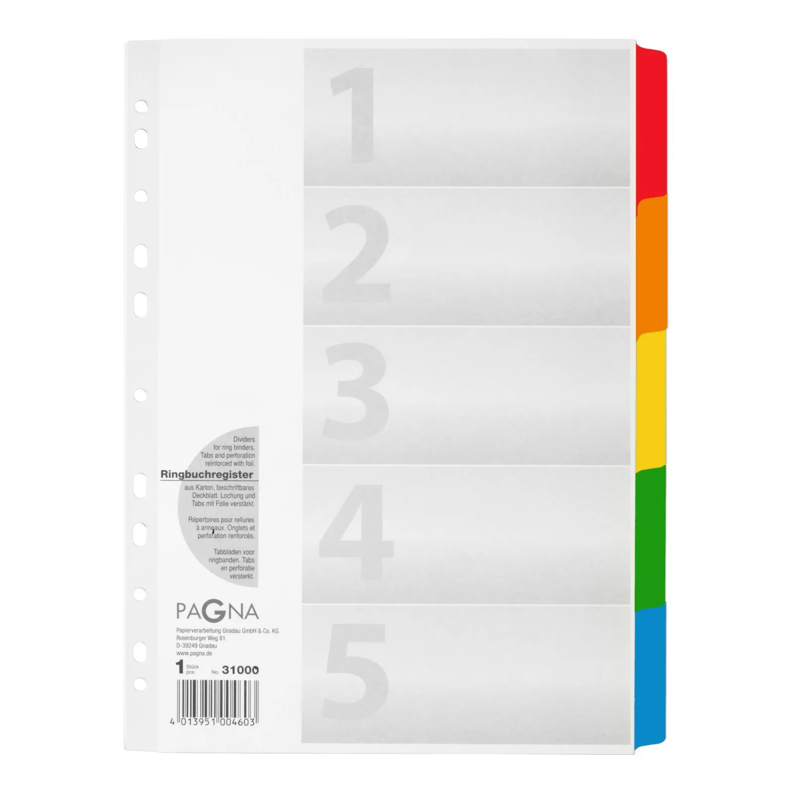 Register A4 5tlg. Tabe 5-farbig weiß