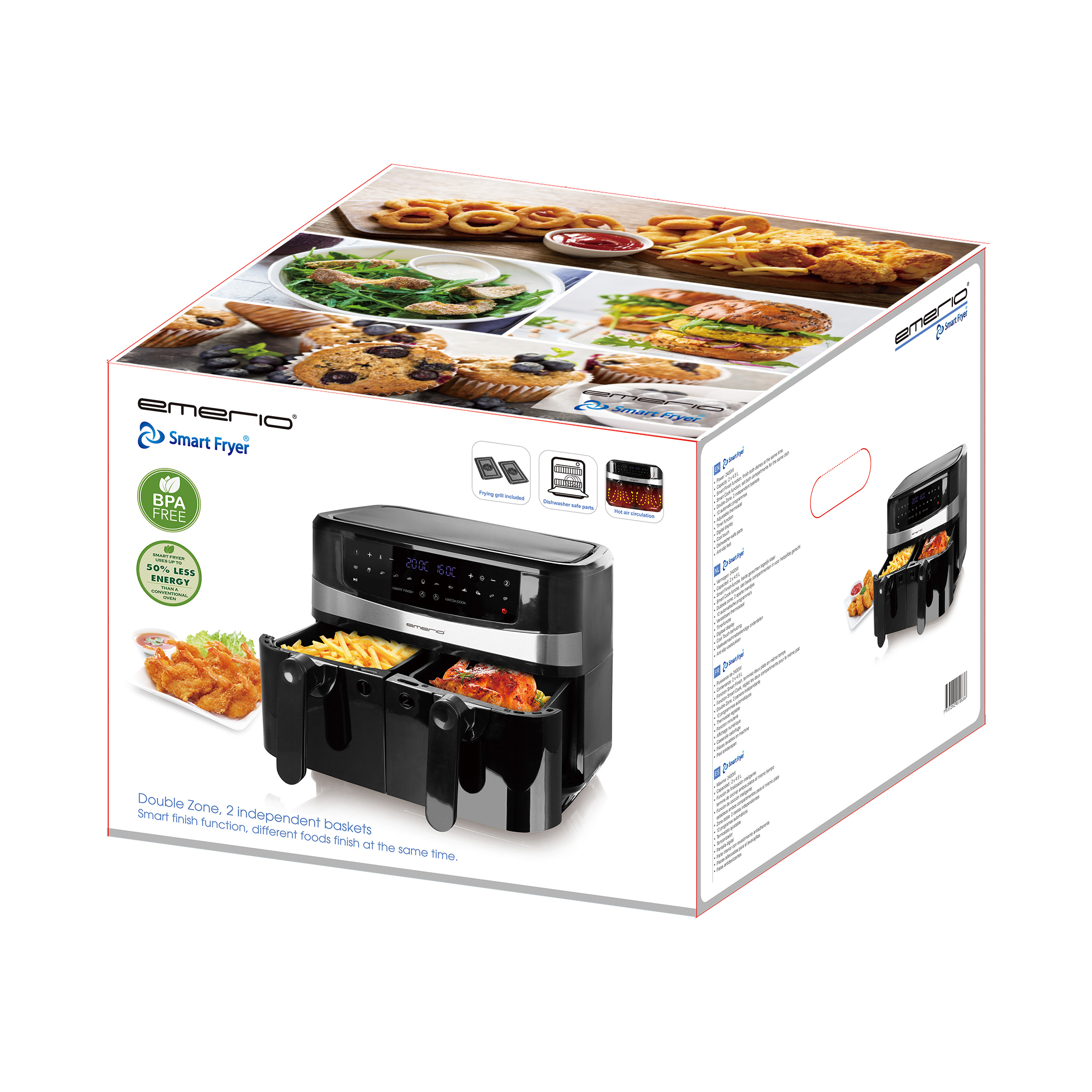 Emerio Heißluftfritteuse, Smart Fryer, 4,5+4,5L, Cool touch