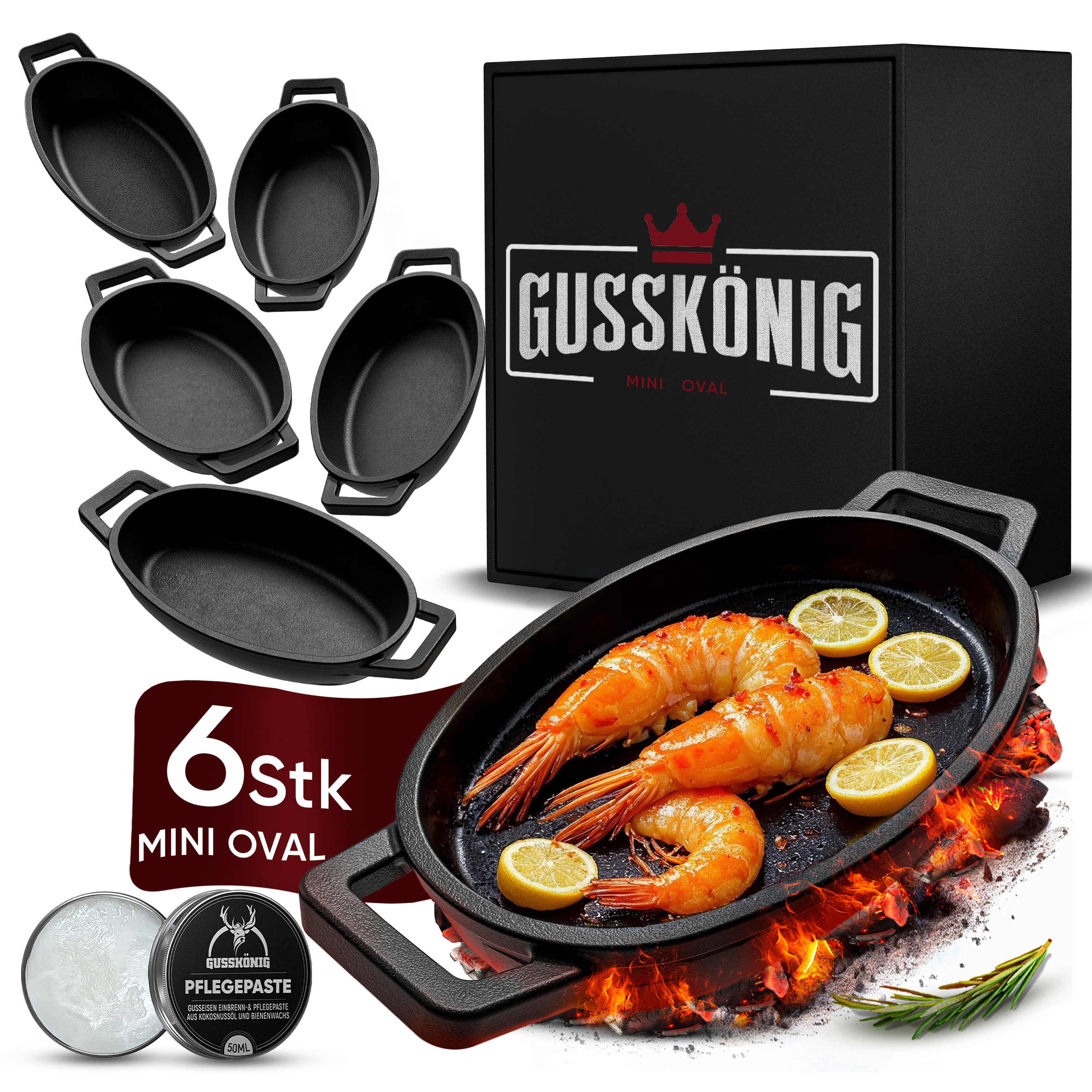 6× Mini Gusseisen-Pfännchen-Set, je 11,7 cm