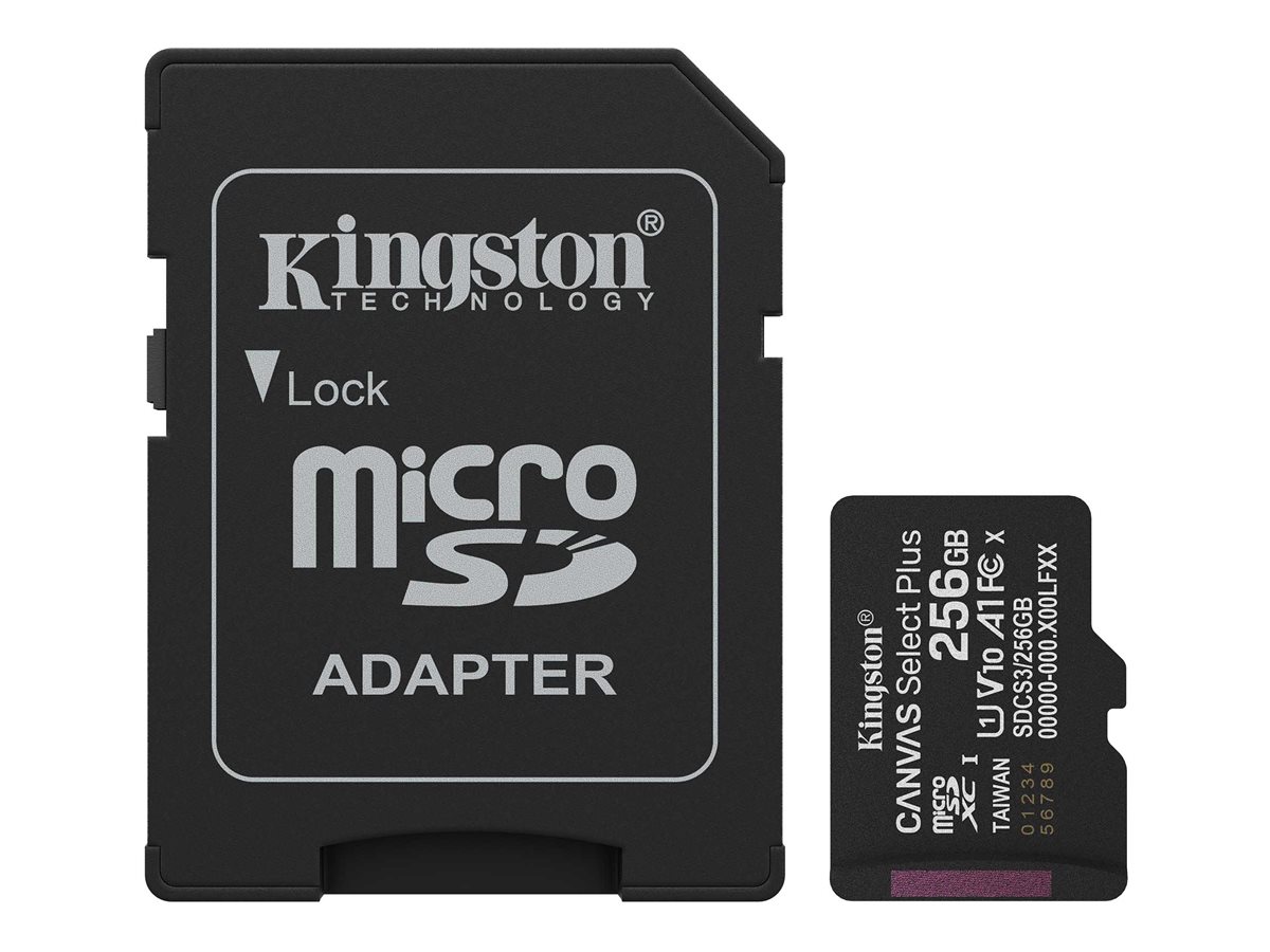 SD MicroSD Card 256GB Kingston SDXC Canvas+ Gen3 m.Adapter retail