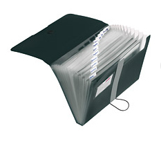 Fächermappe PP 12F schwarz Gummizug Visitenkartenfach