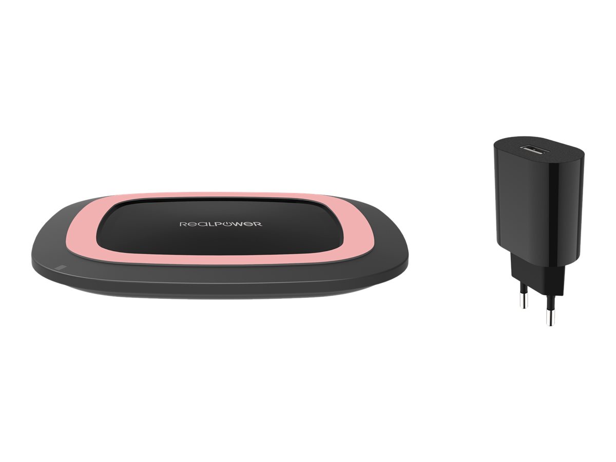 Realpower FreeCharge-10 | Kabelloses Ladegerät | AC-Netzteil | schwarz/rosa