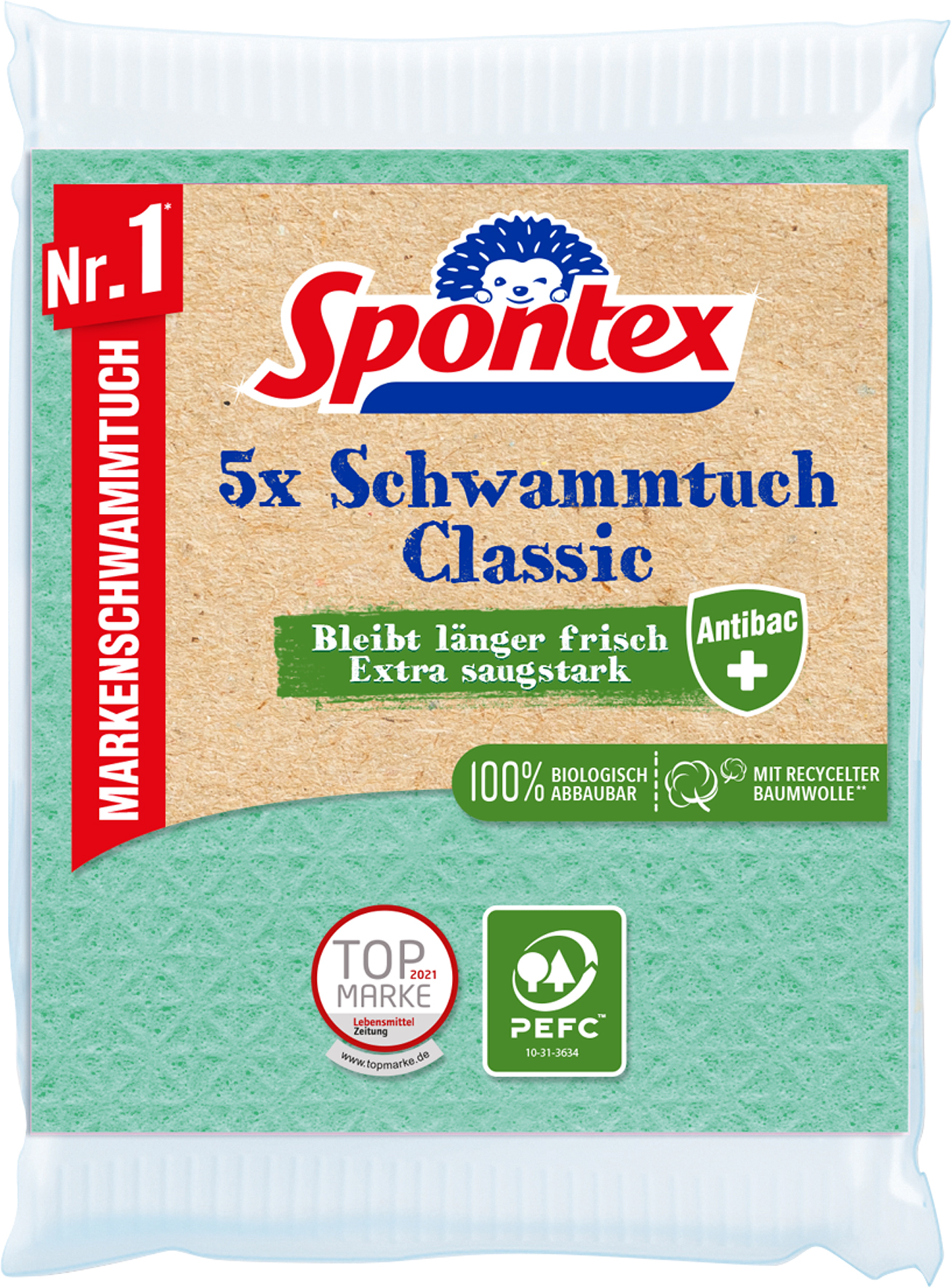 Spontex Schwammtuch Classic Antibac PEFC 5er Pack