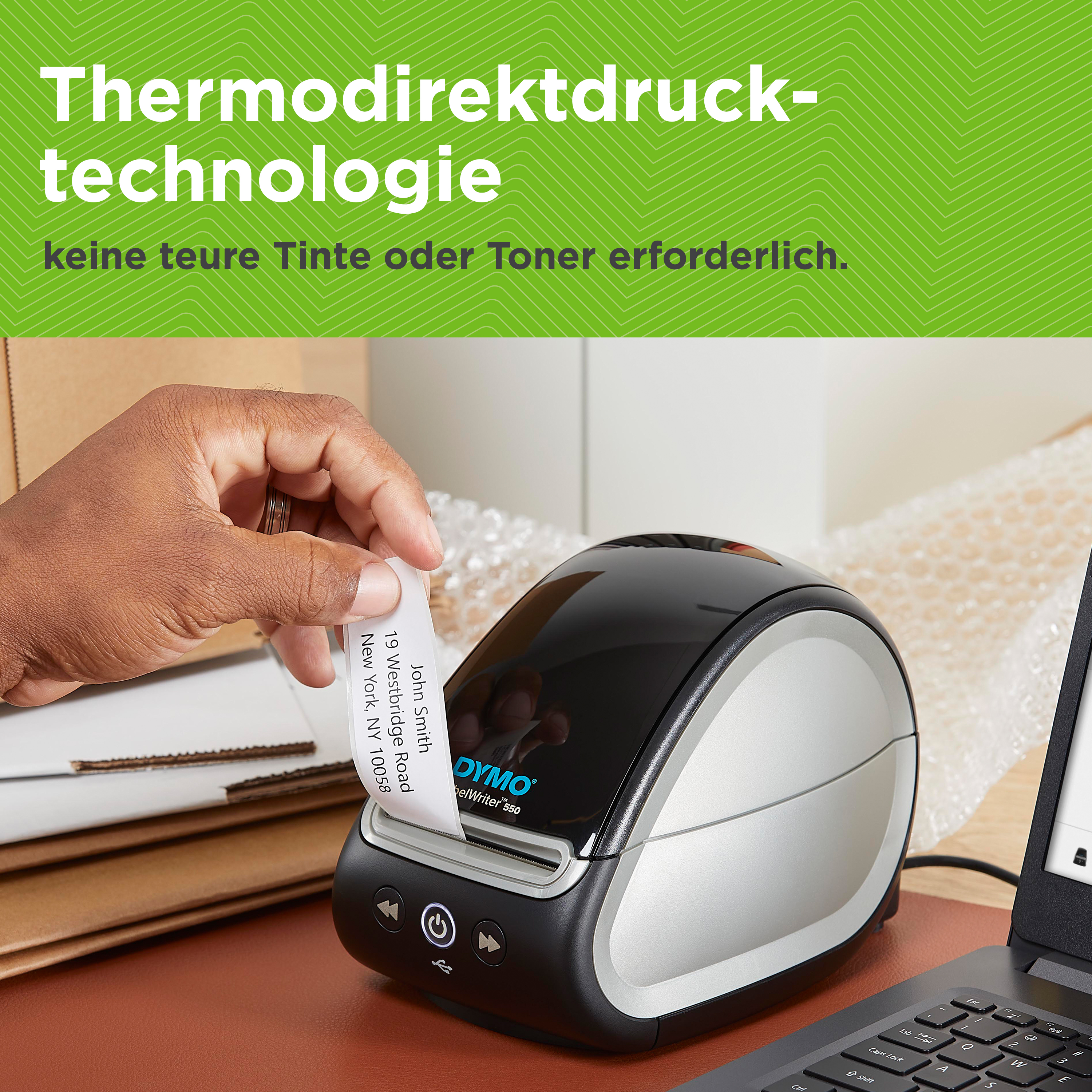 DYMO | LabelWriter 550 | Etikettendrucker für bis zu 62 Etiketten/Minute | USB | 300 dpi. Thermodirekt | für Etiketten bis 60mm Breite