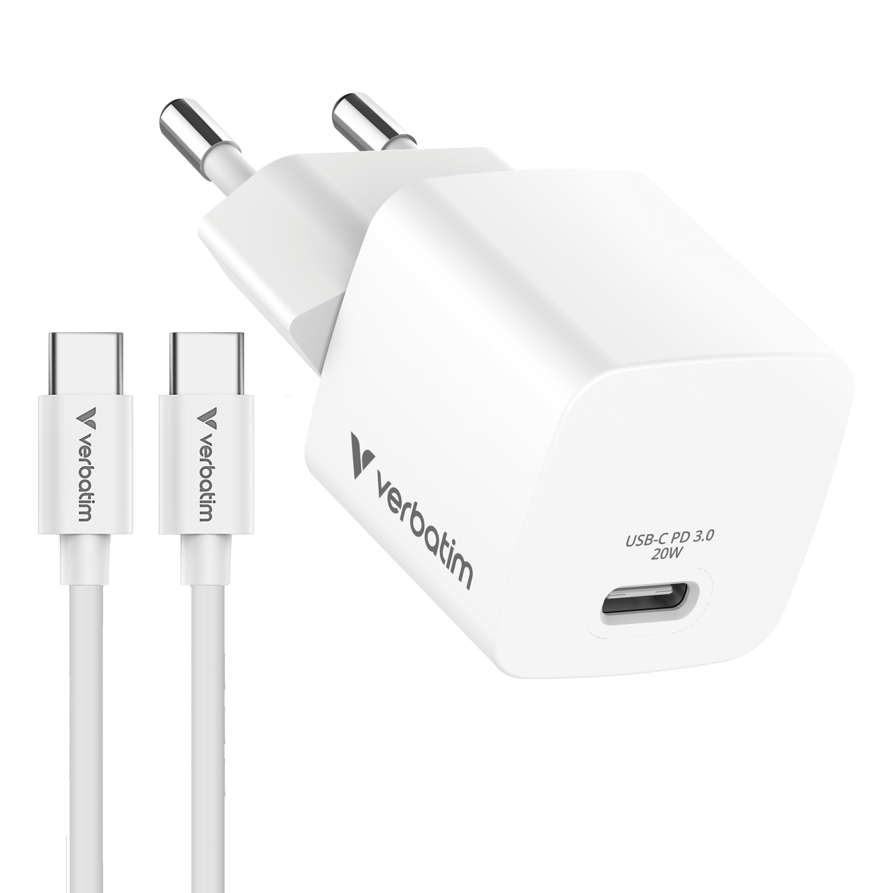 Mini GaN Charger 20W EU with 1m USB-C to USB-C cab.