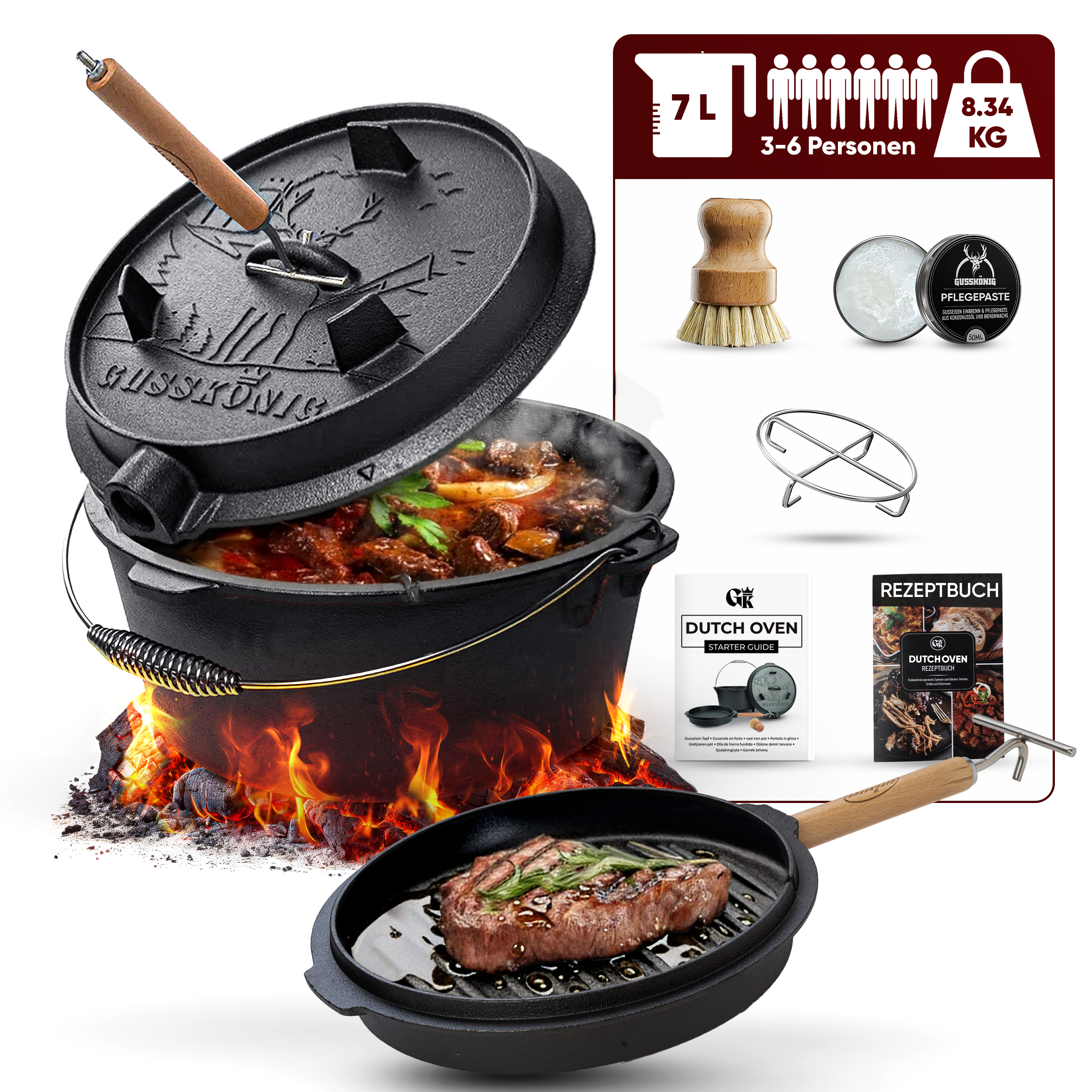 Dutch Oven Set 7 L ohne Füße