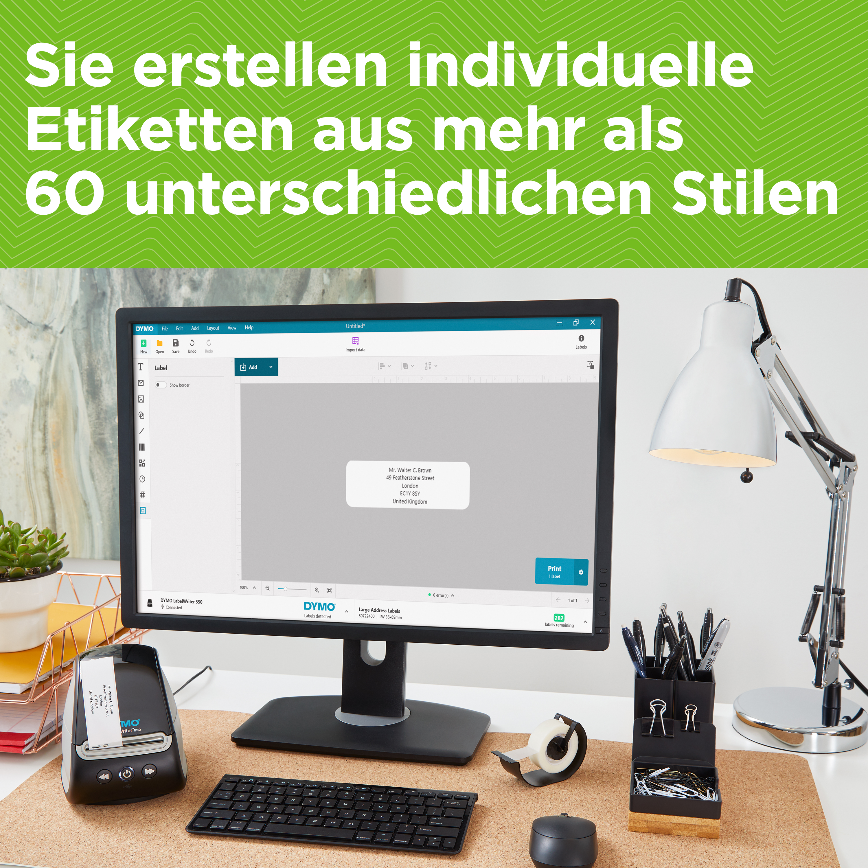 DYMO | LabelWriter 550 | Etikettendrucker für bis zu 62 Etiketten/Minute | USB | 300 dpi. Thermodirekt | für Etiketten bis 60mm Breite