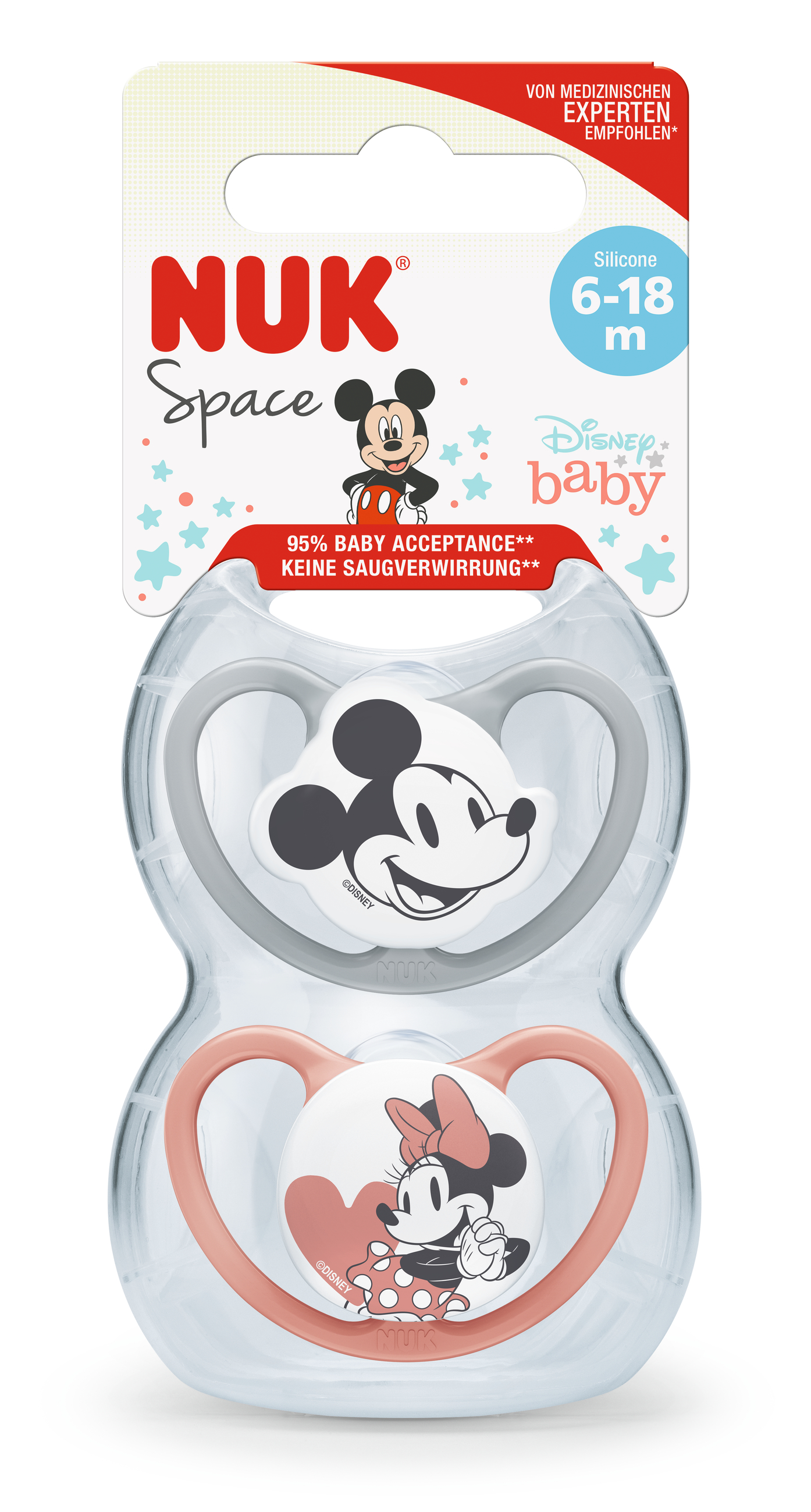 NUK Schnuller Silikon Gr.2 Disney Mickey Space 2Stk grau/rot