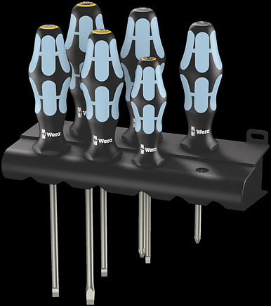 3334/3355/6 Schraubendrehersatz, Edelstahl + Rack, 6‑teilig