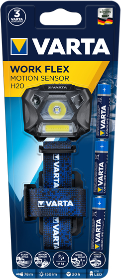 Varta WORK FLEX MOTION SENSOR H20 - Stirnband-Taschenlampe - Schwarz - Blau - 2 m - IP54 - LED - 3 W