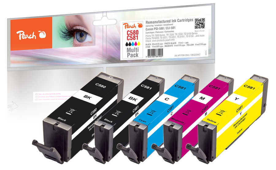 PI100-356 - Kompatibel - Schwarz - Cyan - Magenta - Gelb - Canon - Multipack - Pixma TR 7500 Series Pixma TR 7520 Pixma TR 7550 Pixma TR 8500 Series Pixma TR 8520 Pixma TR 8550... - 5 Stück(e)