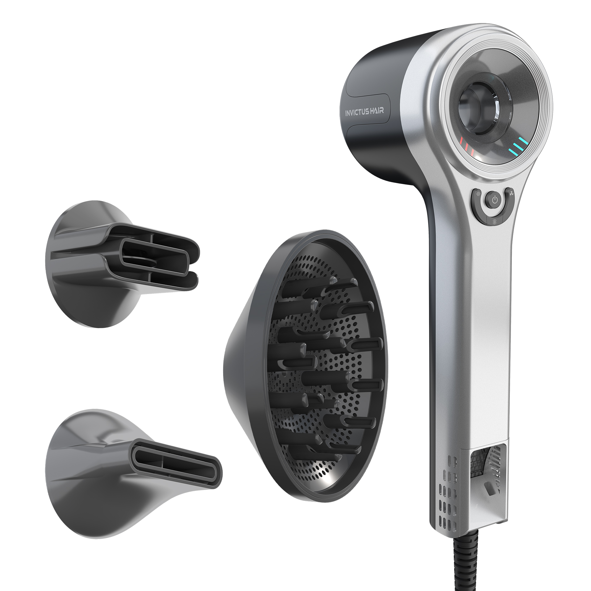 Hair D7 Haartrockner Set 4-tlg, 1600 W, Schwarz-Stahlsilber