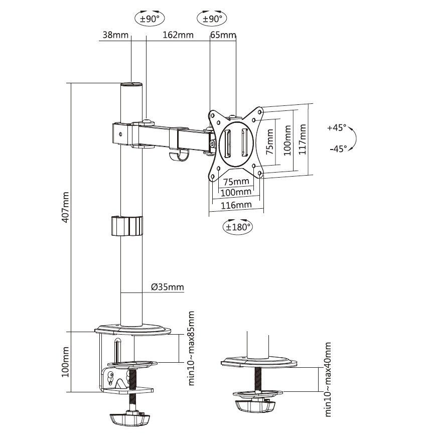 Equip Tischhalterung 17"-32"/9kg 1TFT 360° sw