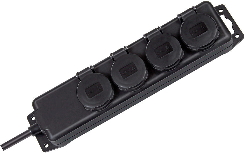Steckdoseleiste mit Deckeln | IP44 4x 2m schwarz