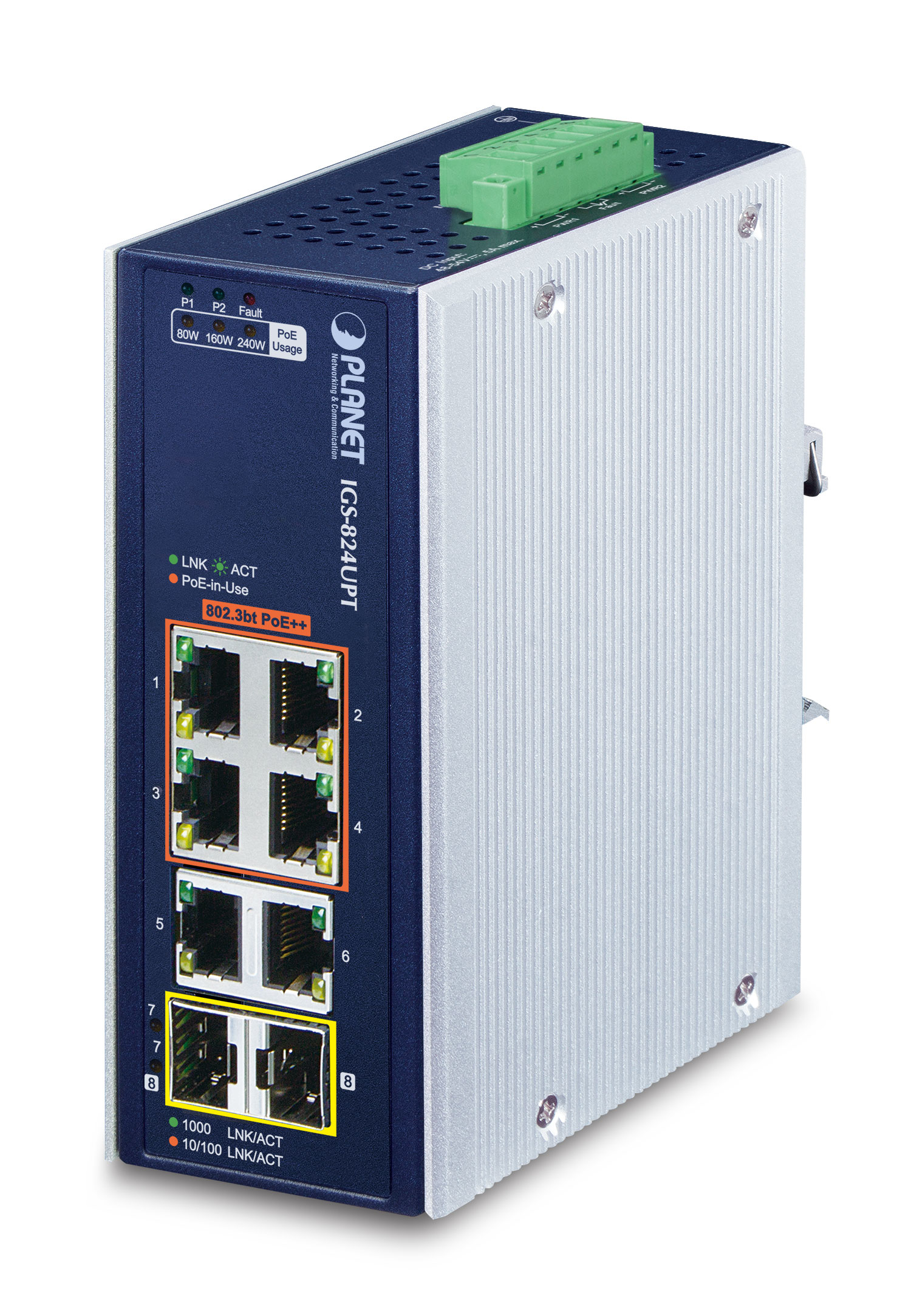 Industrial 4-Port GE 802.3at+ 2+ 2 100/1000X SFP - Switch - Kupferdraht