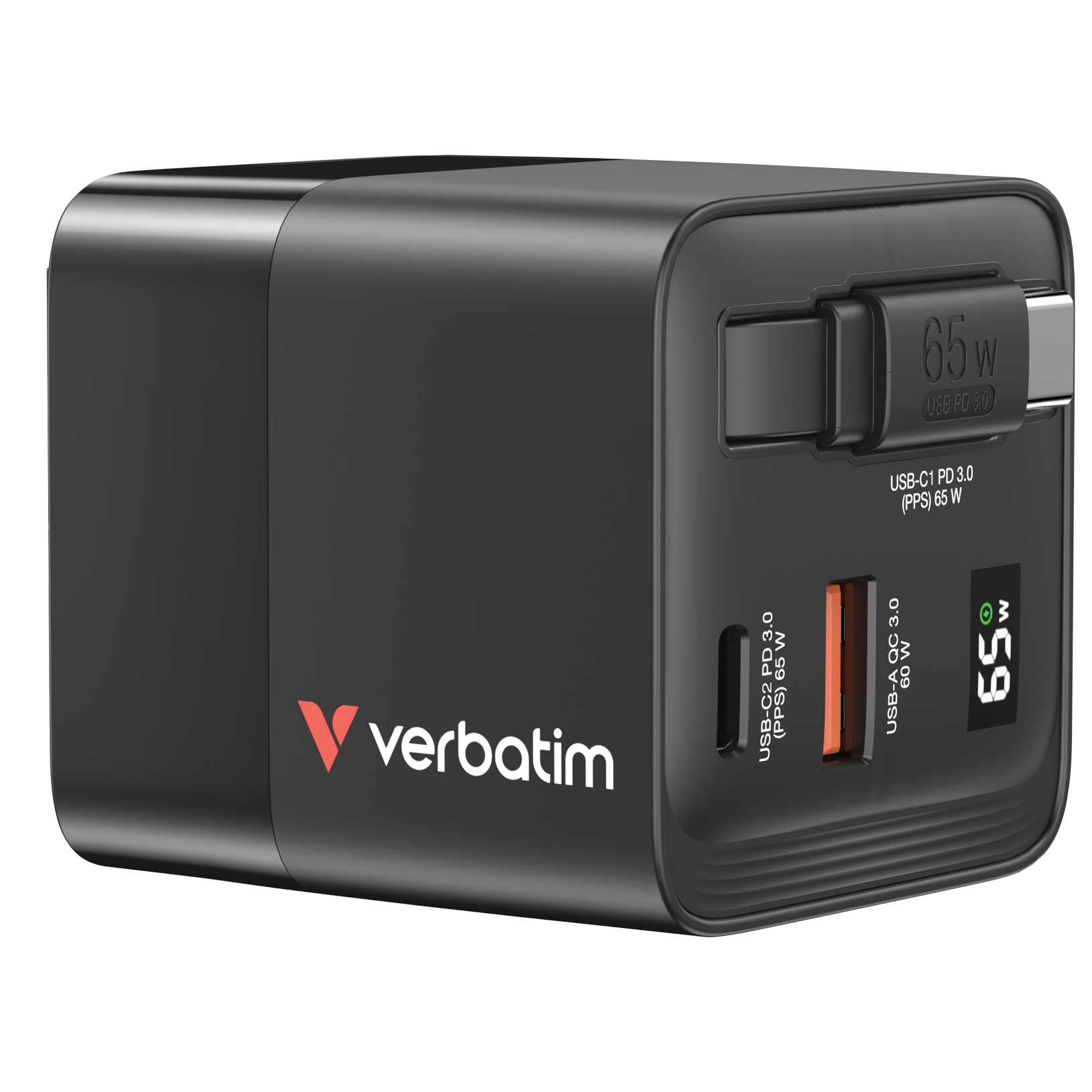 GaN Charger 2 Port 65W retractable cable (EU/UK/US)