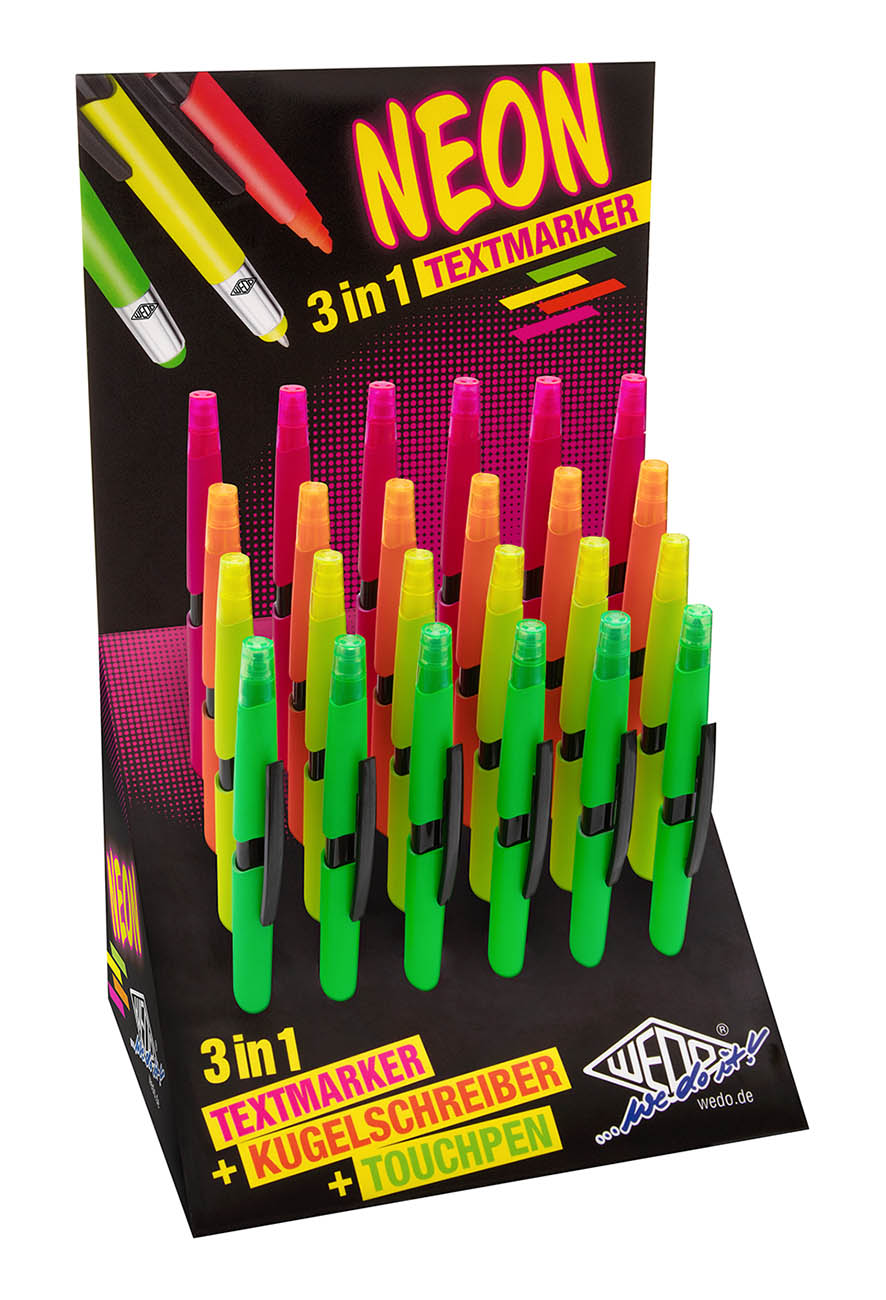Touchpen mit Kuli + Textmarker NEON 24Stk
