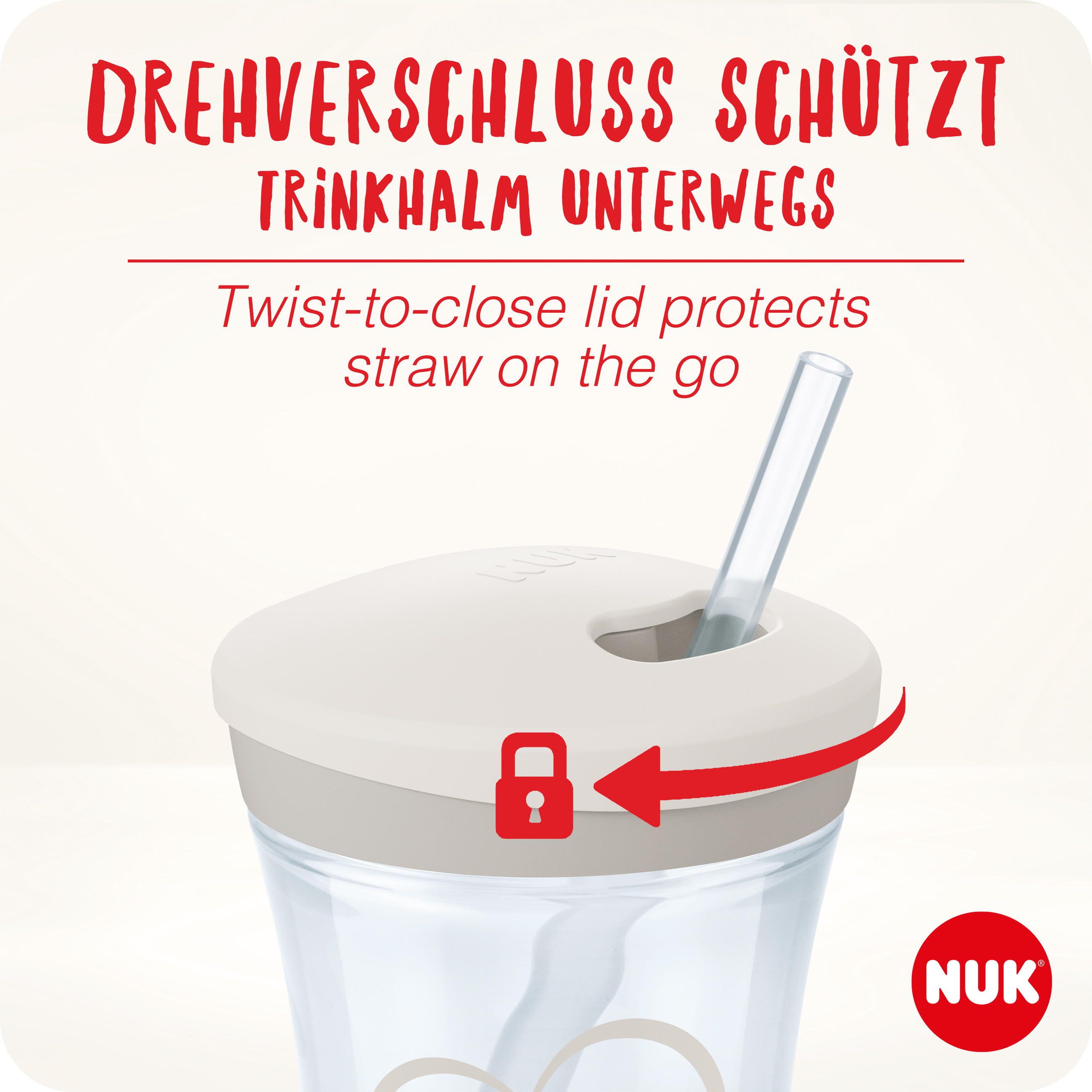 NUK |Trinkbecher Action Cup 230ml rosa mit Trinkhalm ab 12M