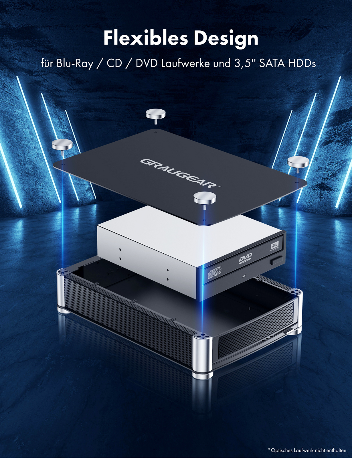GRAUGEAR externes Laufwerk Gehäuse 5,25"SATA Blu-Ray/DVD/CD