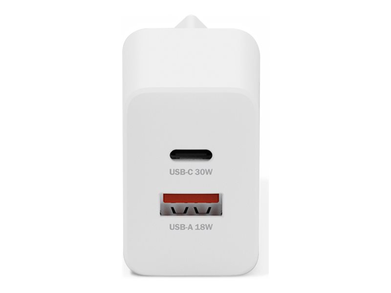USB-Ladegerät GaN  30W,  1x USB-C,  1x USB-A    weiß
