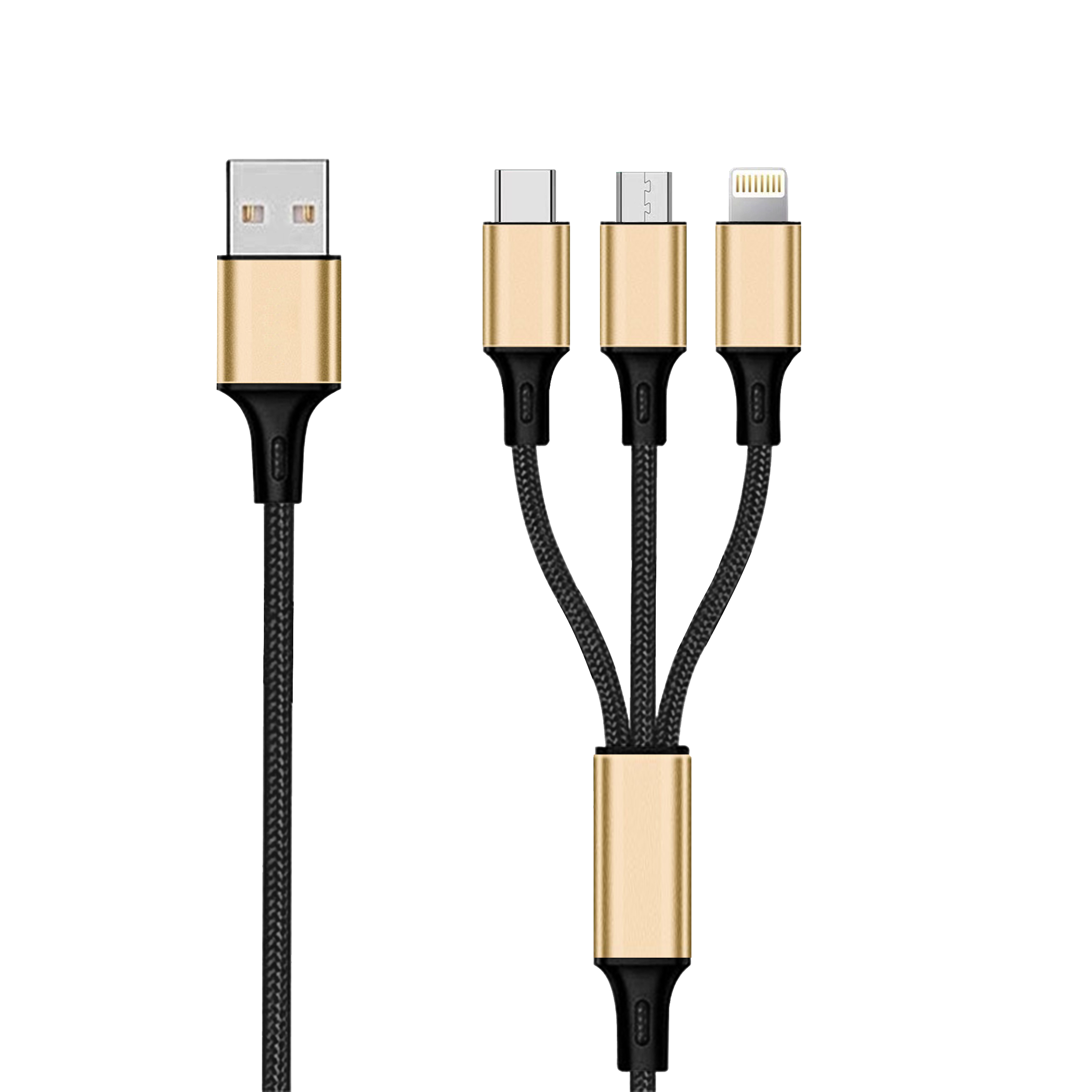 3 in 1 USB Ladekabel-gold-150cm f.Micro-USB & Apple