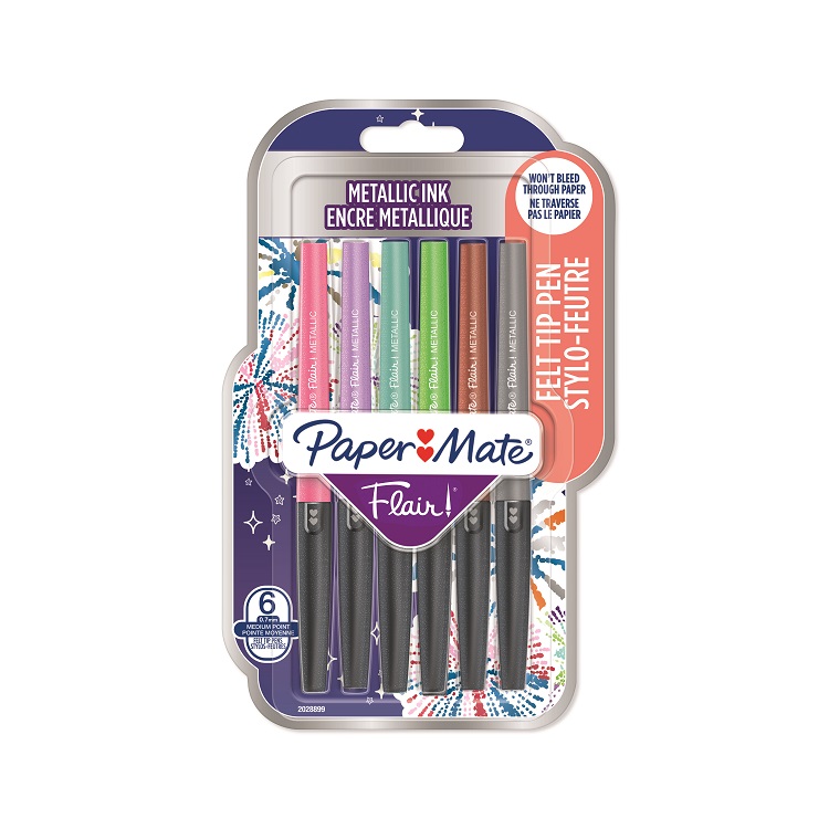 Flair® | Filzstifte | 6er Blister METALLIC | Strichstärke: M / 0,7 mm | Schreibfarbe: Bronze, Silber, Pink Lemonade, Meeresbrise, Seegrün, Lavendel