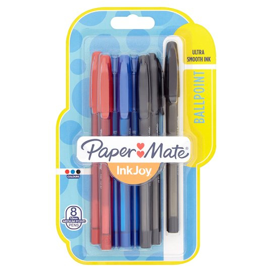 InkJoy™ 100 Kappe | 8er Blister | Strichstärke: M / 1,0 mm | Schreibfarbe: schwarz, blau, rot