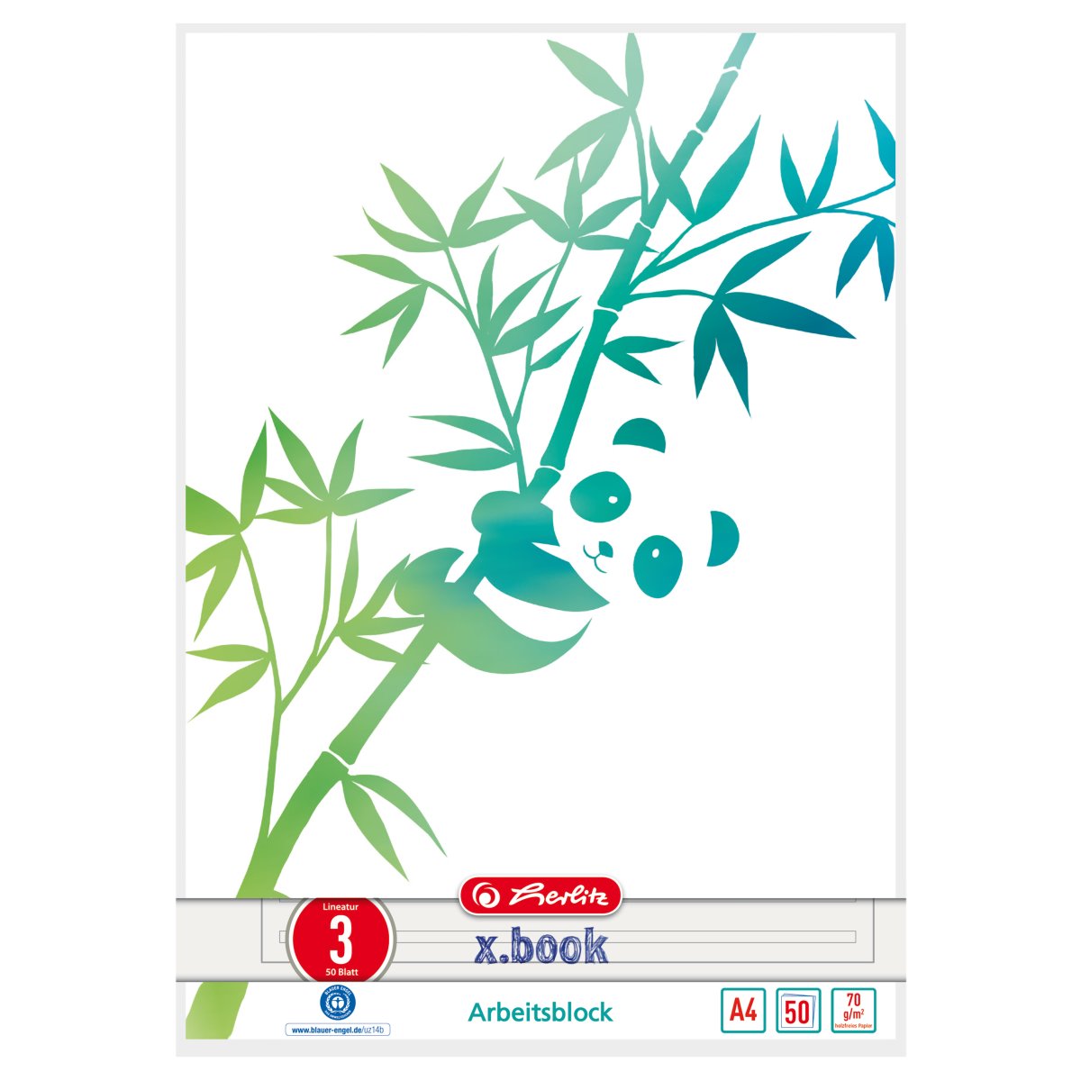 Arbeitsblock A4 GREENline Lineatur 03 Panda 50 Blatt