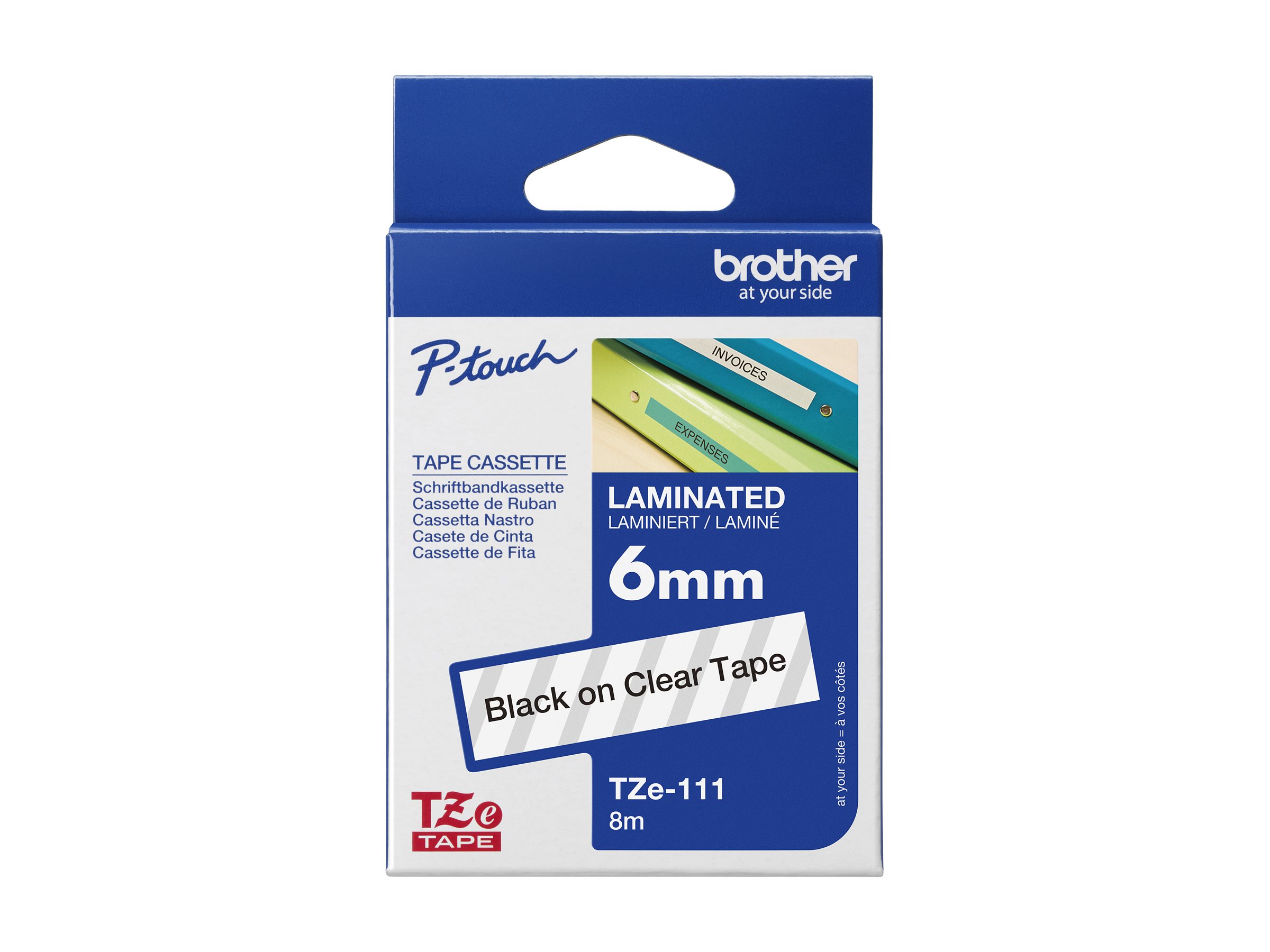 Schriftbandkassette Brother 6mm farblos/schwarz TZE111