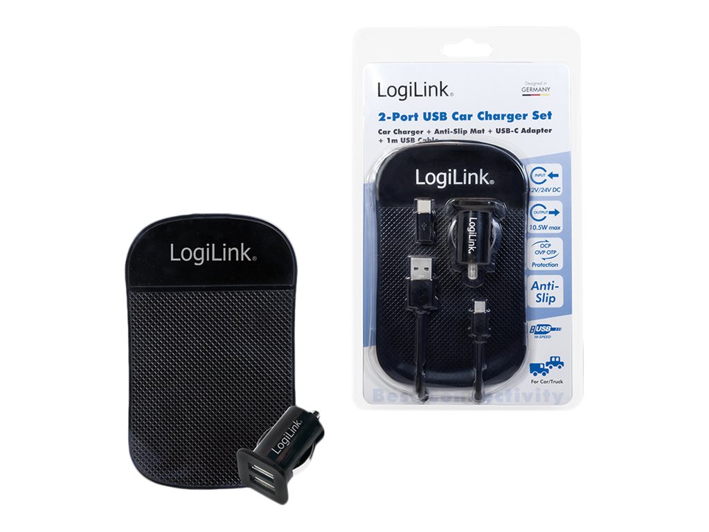 USB Kfz Netzteil, 2x USB-Port, 10.5W + Antirutschm.
