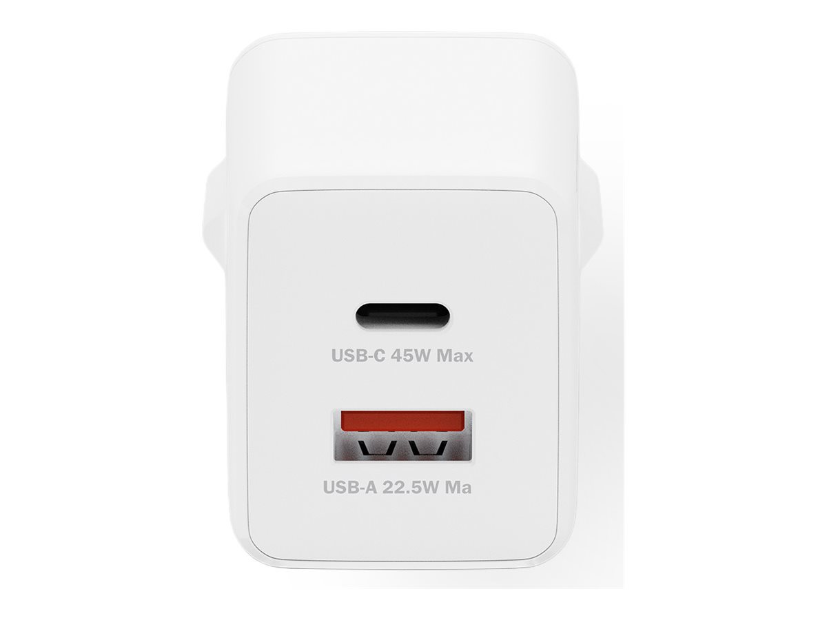 USB-Ladegerät GaN  45W,  1x USB-C,  1x USB-A    weiß