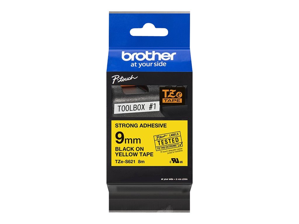 Schriftbandkassette Brother 9mm gelb/schwarz TZe-S621