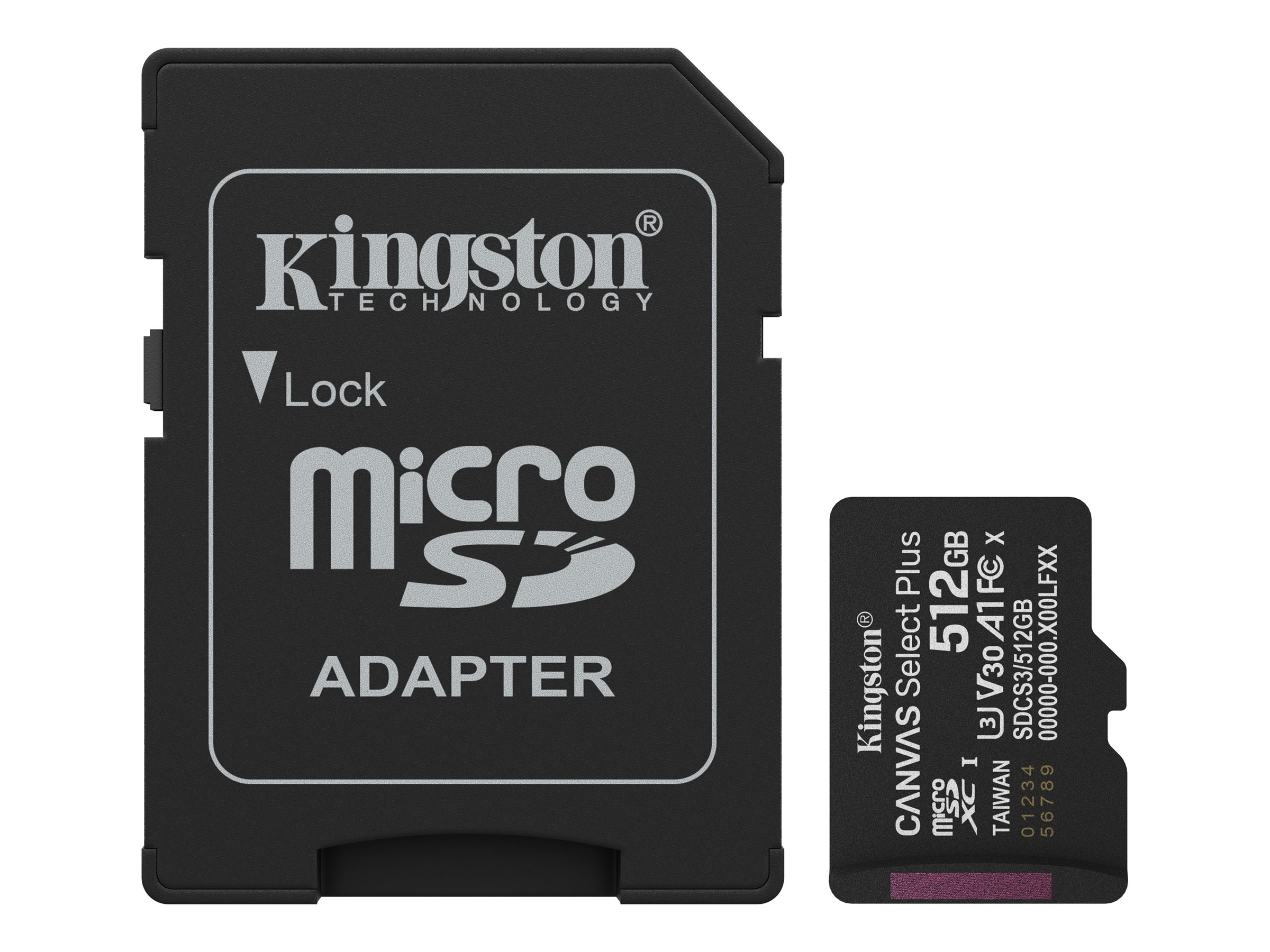 SD MicroSD Card 512GB Kingston SDXC Canvas+ Gen3 m.Adapter retail