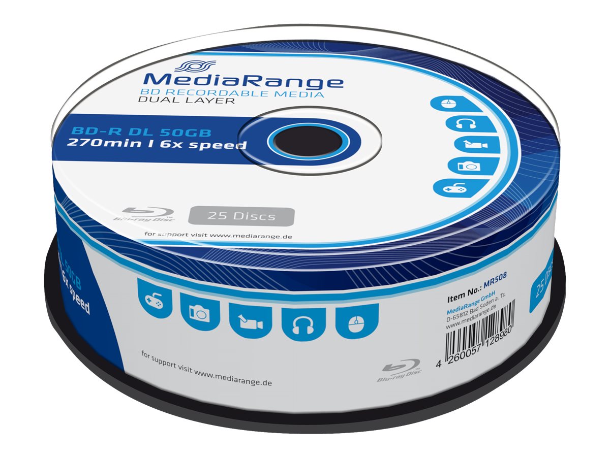 MediaRange BD-R Dual Layer 50GB 6x speed 25er Cakebox