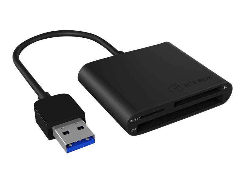 ICY BOX | USB 3.2 Gen 1 Card Reader (CF, SD, microSD), extern, USB 3.2 Gen 1 Hostanschluss | black