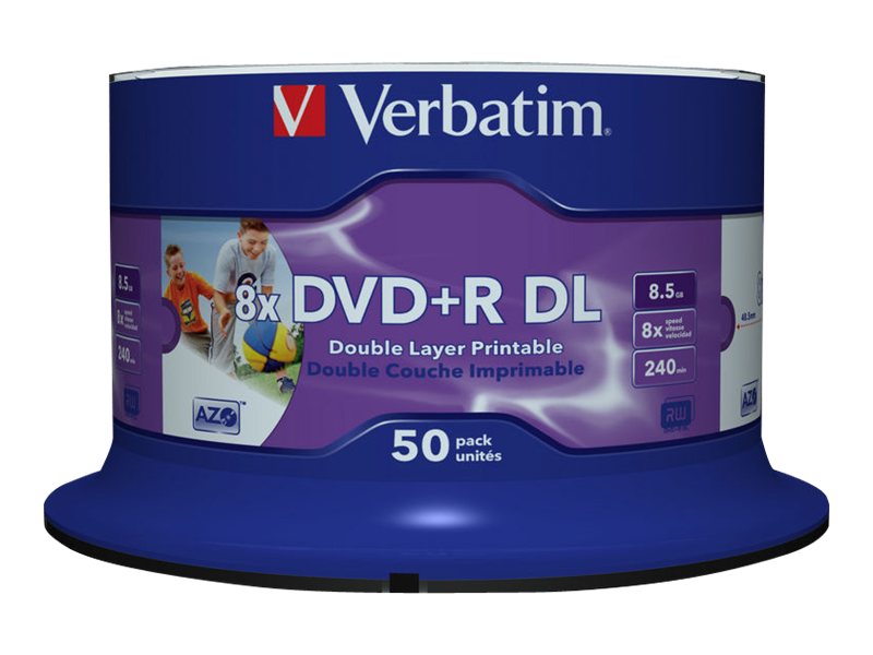 50 x DVD+R DL - 8.5 GB 8x - mit Tintenstrahldrucker bedruckbare Oberfläche