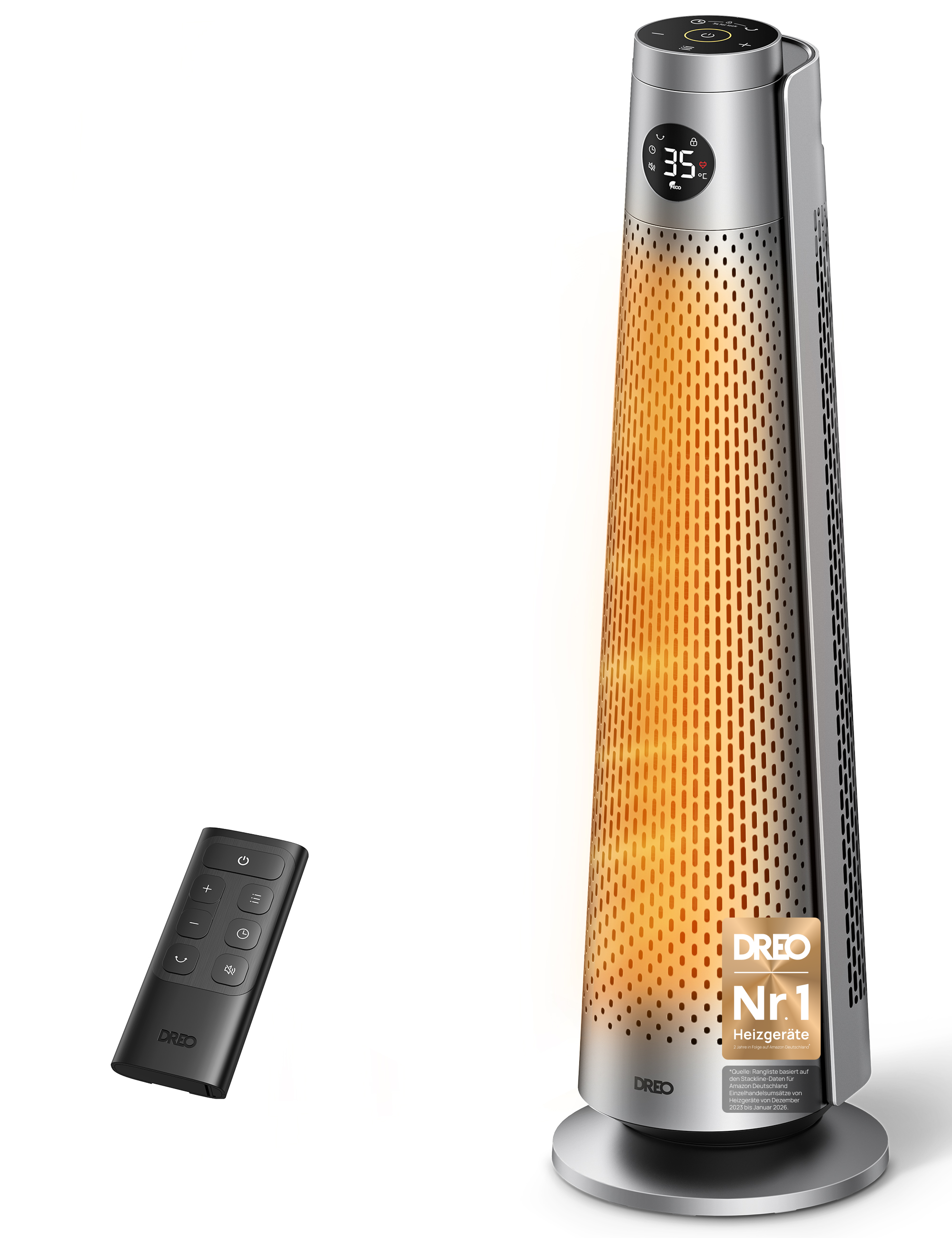 HSH008 Keramik-Heizlüfter 2.000 W mit 120°-Oszillation, ECO-Modus und Fernbedienung, Schwarz/Grau