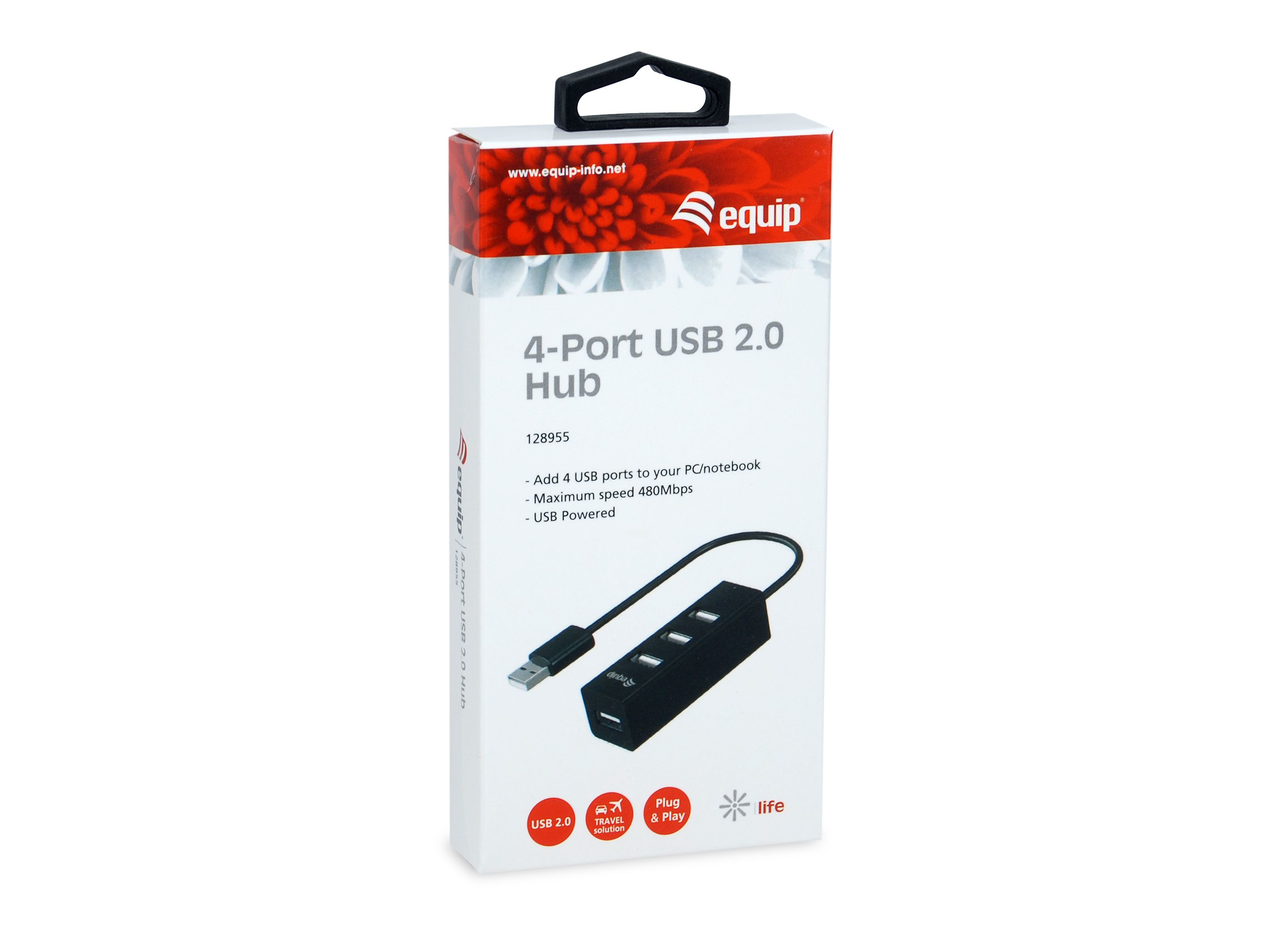 equip USB-Hub USB 2.0 St -  4x Bu 0.15cm 480Mbps schwarz