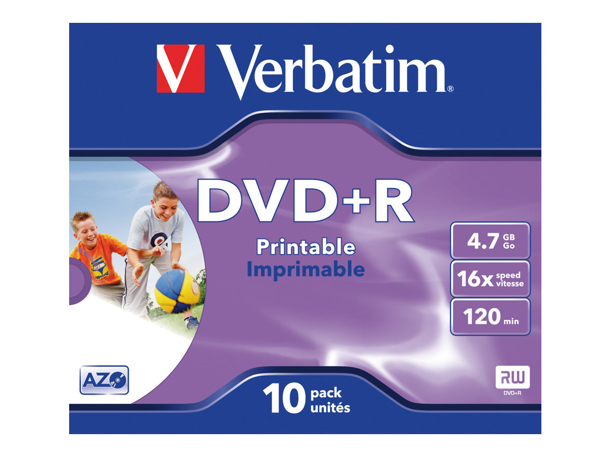 Verbatim DataLifePlus - 10 x DVD+R - 4.7 GB 16x - mit Tintenstrahldrucker bedruckbare Oberfläche - Jewel Case (Schachtel)