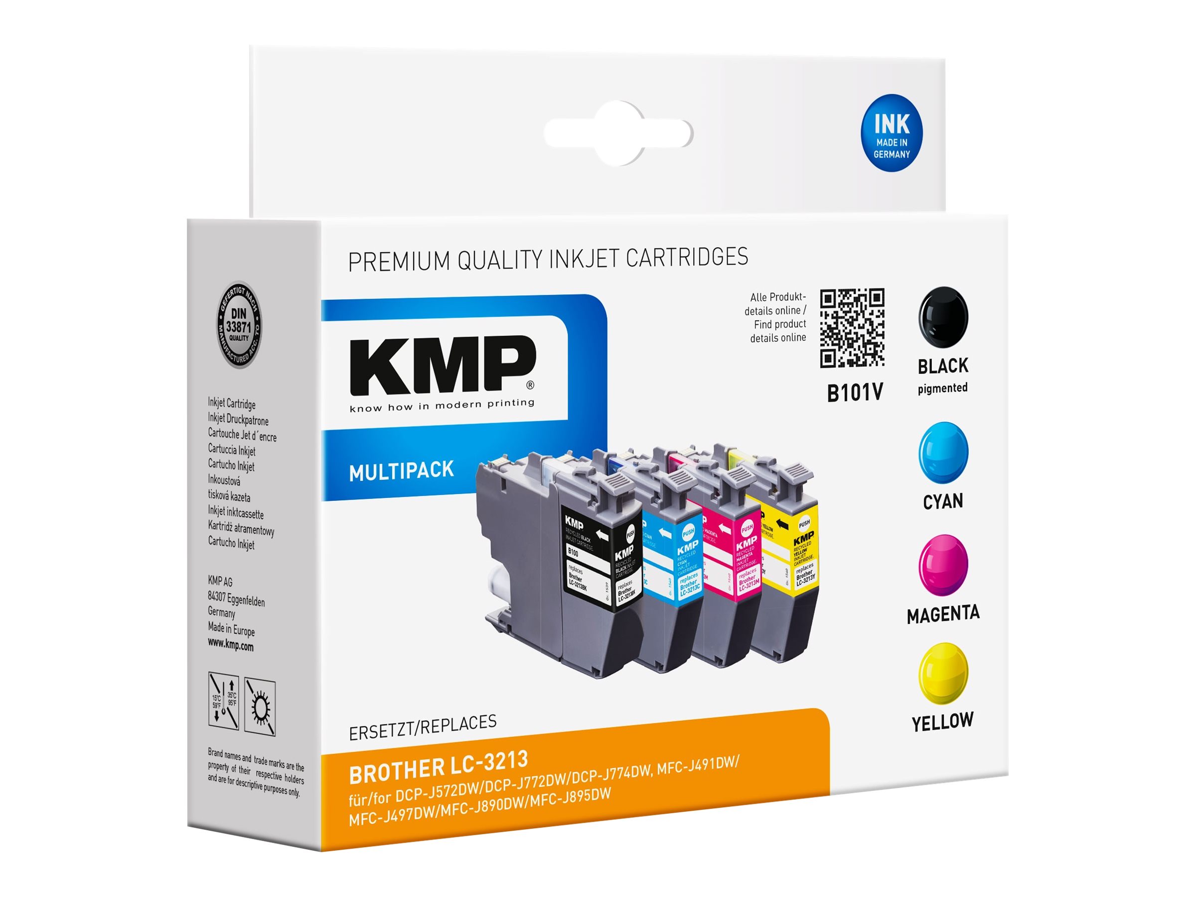 KMP B101V - 4er-Pack - Schwarz, Gelb, Cyan, Magenta - kompatibel - Tintenpatrone (Alternative zu: Brother LC3213BK, Brother LC3213C, Brother LC3213M, Brother LC3213Y)
