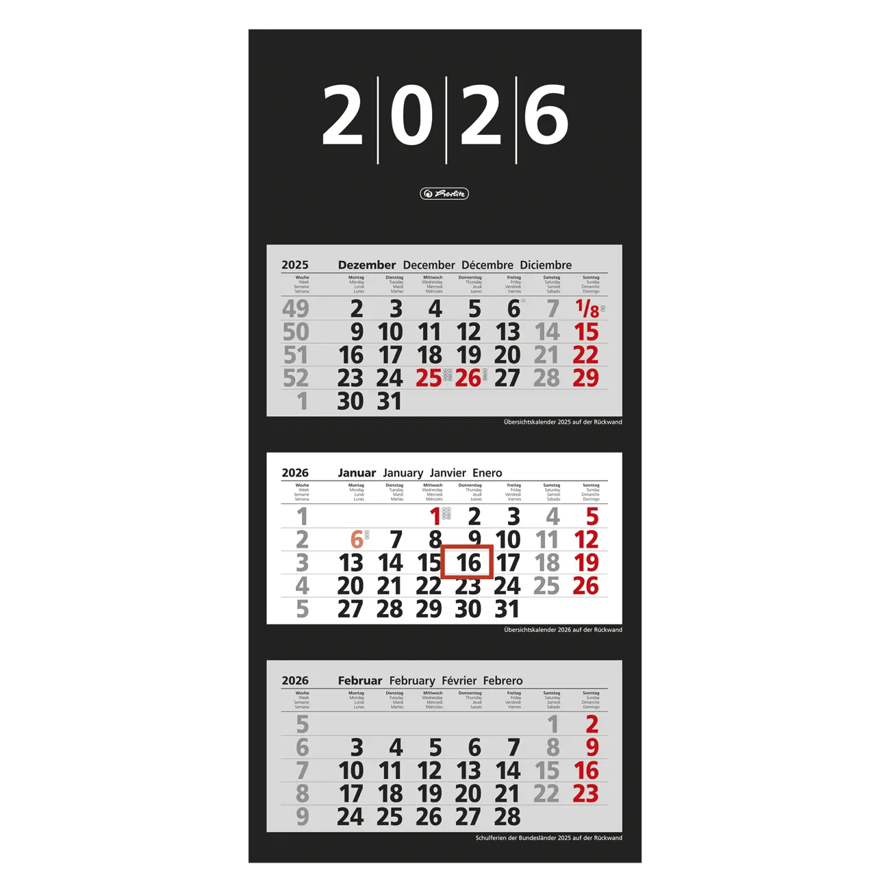 3-Monats-Wandkalender, 2026