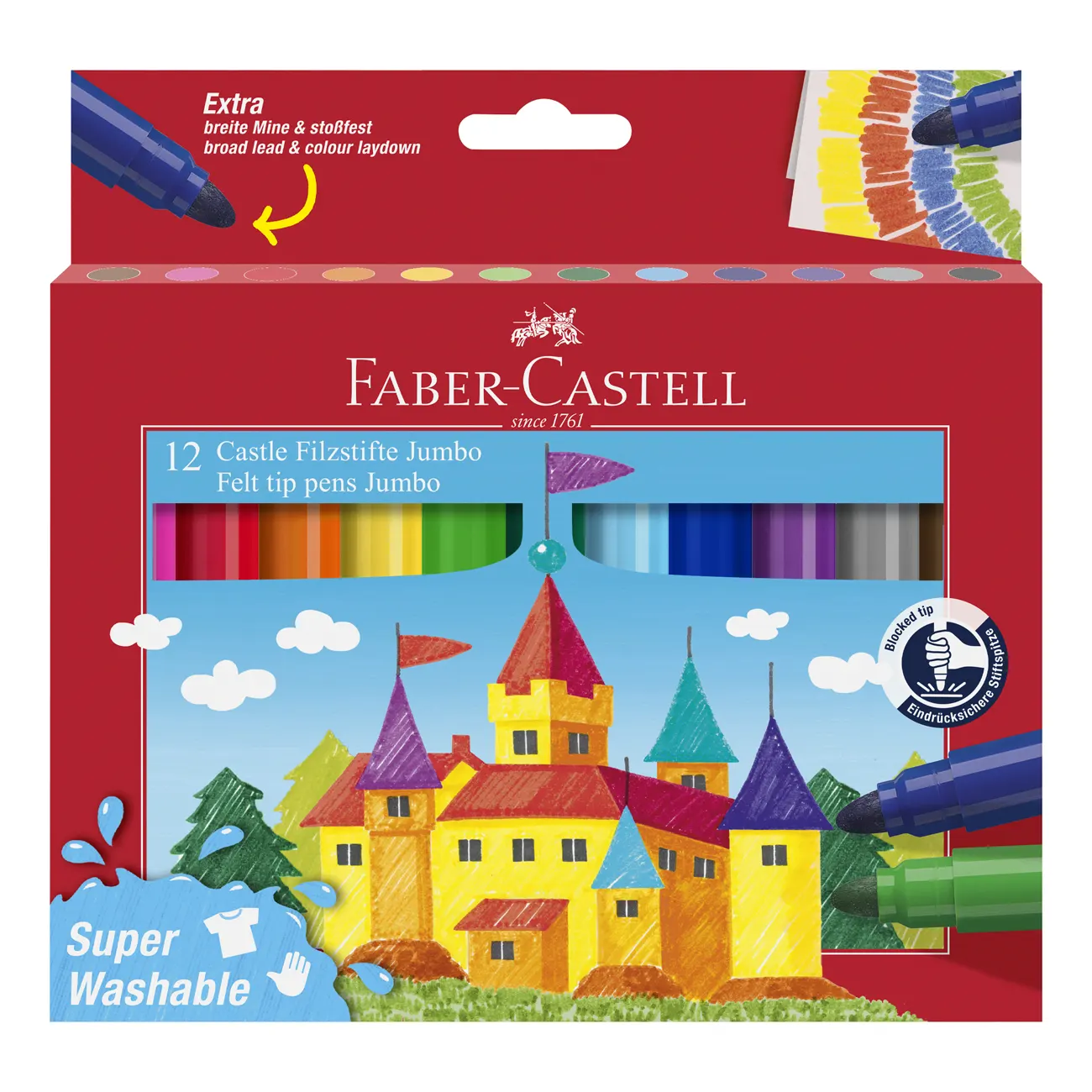 FABER-CASTELL Filzstift Jumbo Super Washable 12er