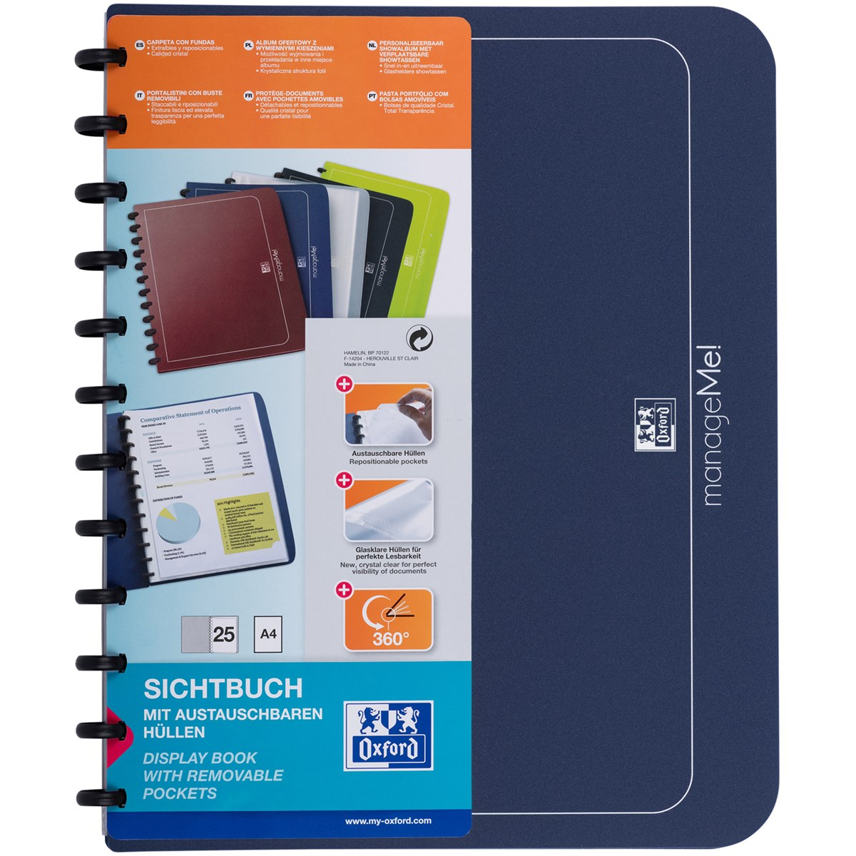 Ringmappe manageMe! – A4 – 25 Hüllen – Dunkelblau