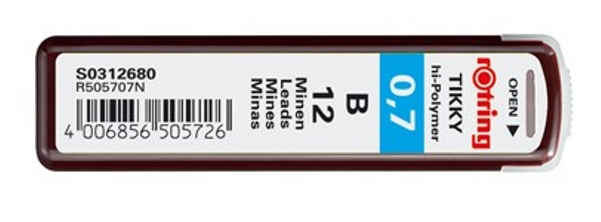 rOtring | Feinminen-Dose mit 12 Nachfüllminen 0 ,7 B