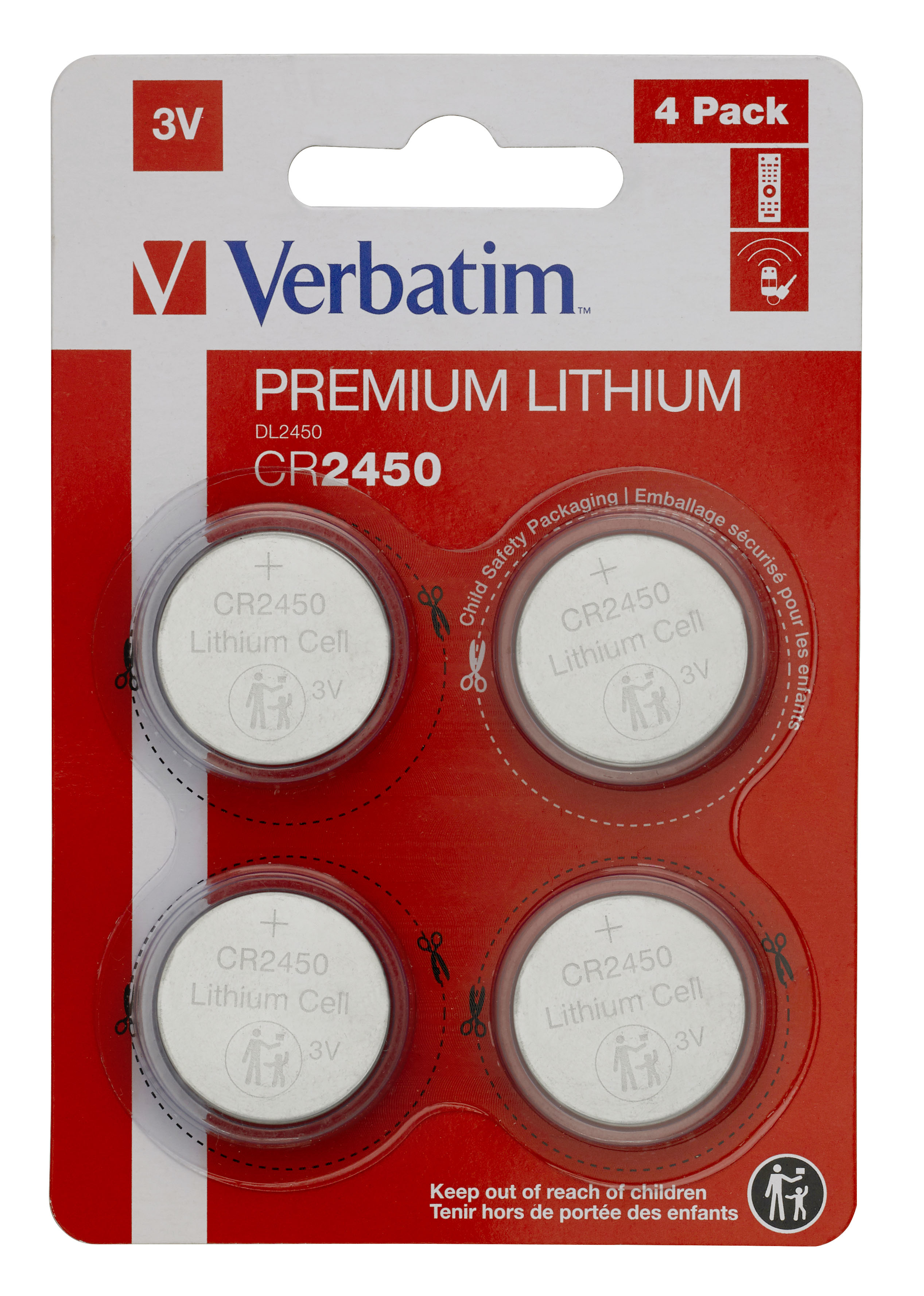 Batterie CR2450 Verbatim Lithiumbatterien 4er Pack. 3V