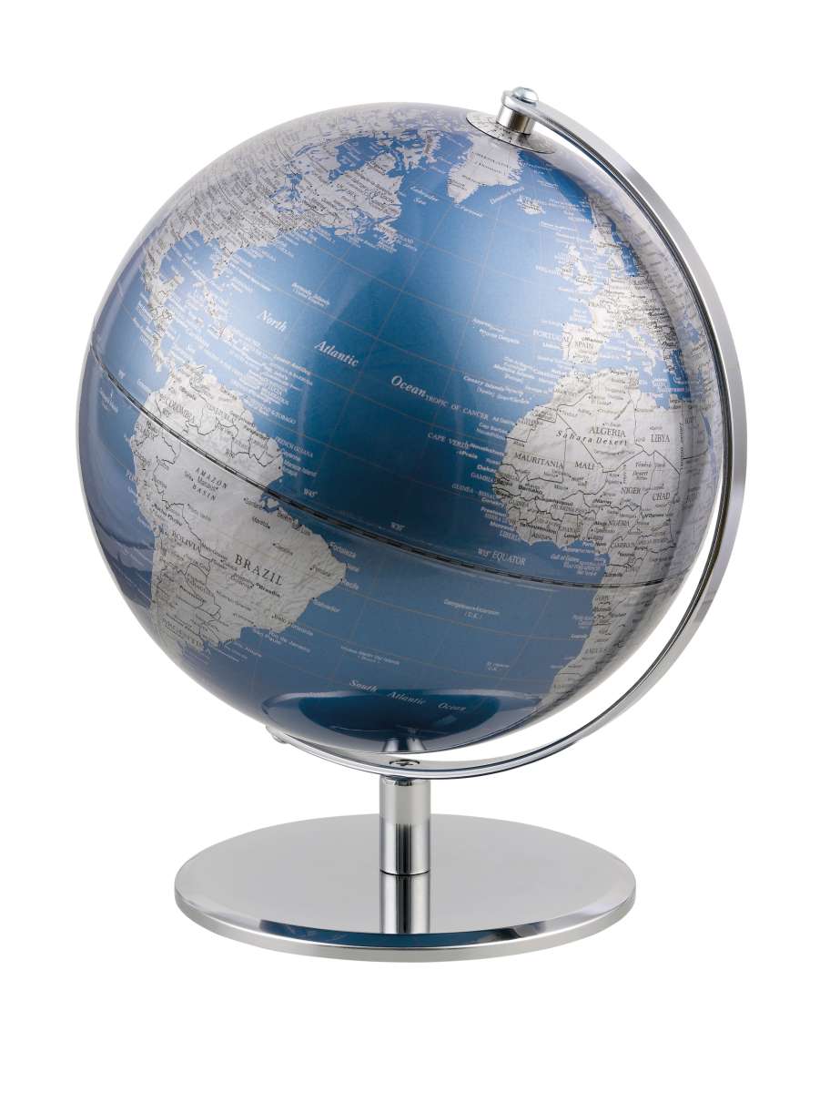 Globus PLANET – Design-Globus 25 cm – Metallic-Blau / Silberfarben