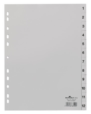 Zahlenregister A4 1-12 PP volldeck. grau