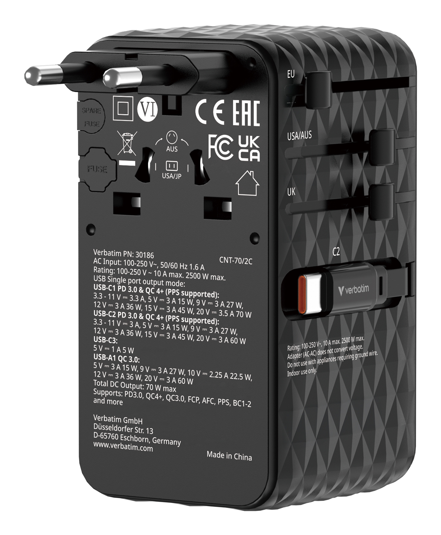 Charge'n'Travel Adapter  70W 2C retractable black